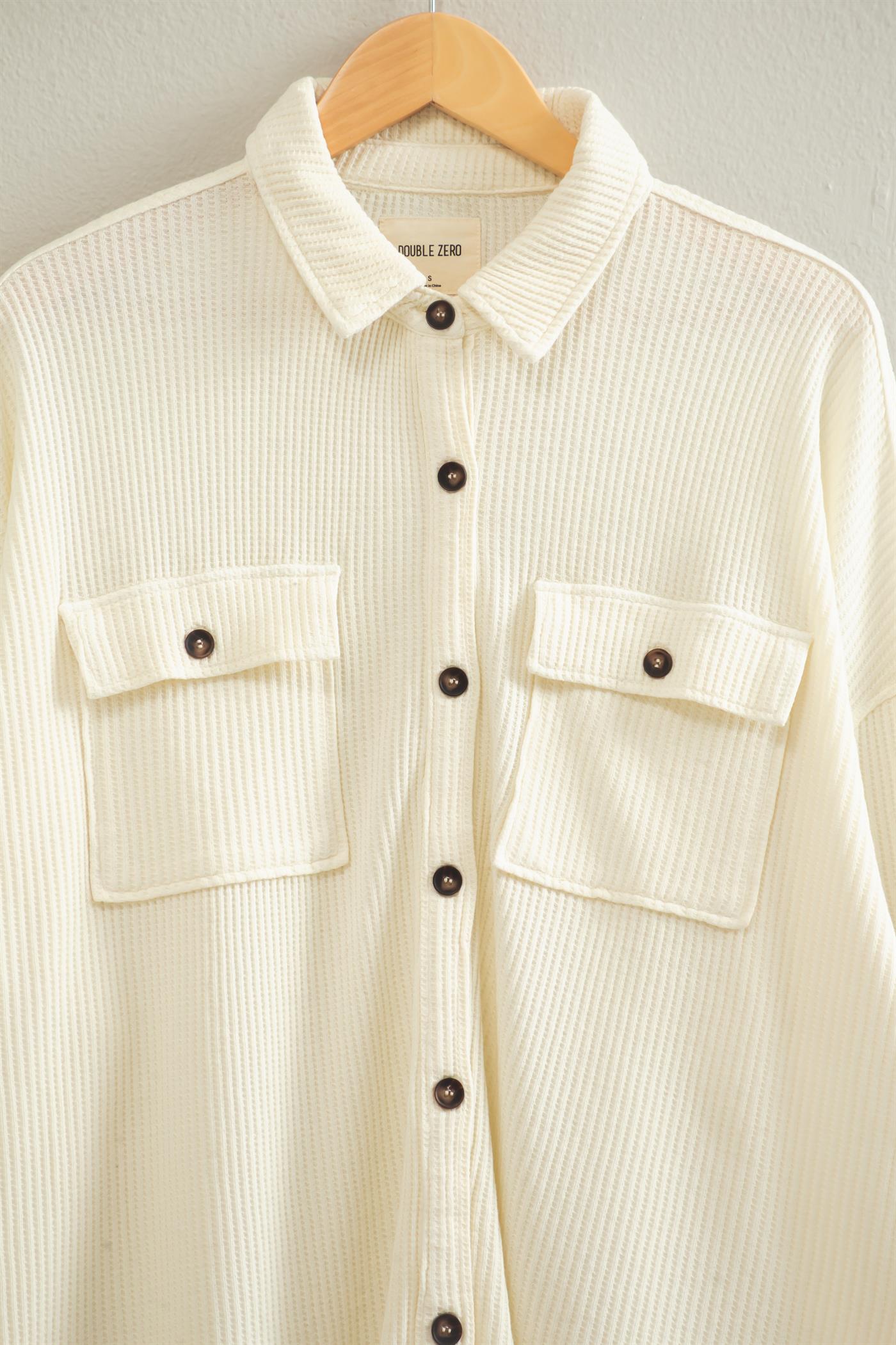 Wholesale Mineral Wash Waffle Knit Button-Up Shacket Coats & Jackets DZ26E249 CREAM DOUBLE ZERO