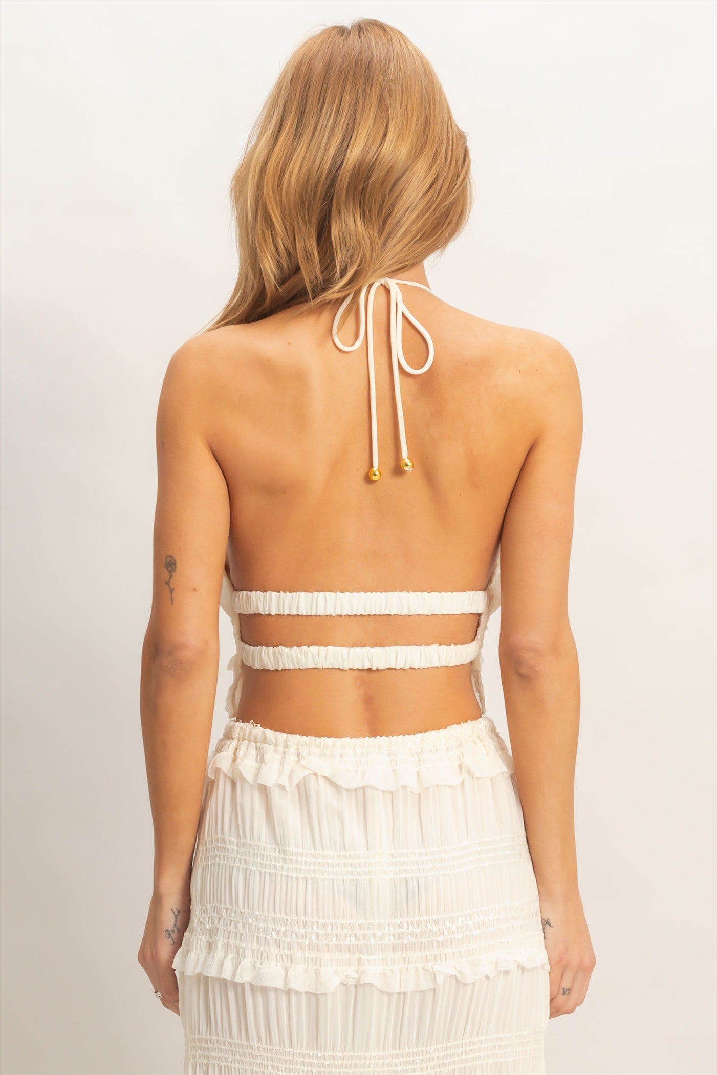 Wholesale Ruffled Halter Neck Top Clothing Tops HF25E834 CREAM HYFVE