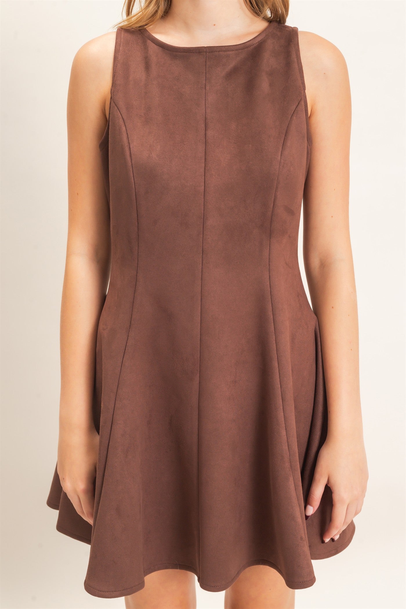 Wholesale Sleeveless Suede Mini Dress Dresses HF26F218 CHESTNUT HYFVE