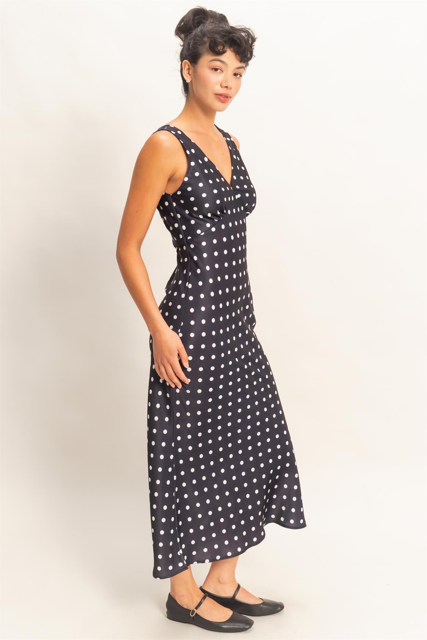 Wholesale Polka Dot Sleeveless Maxi Dress Dresses DZ25E063 BLACK DOUBLE ZERO