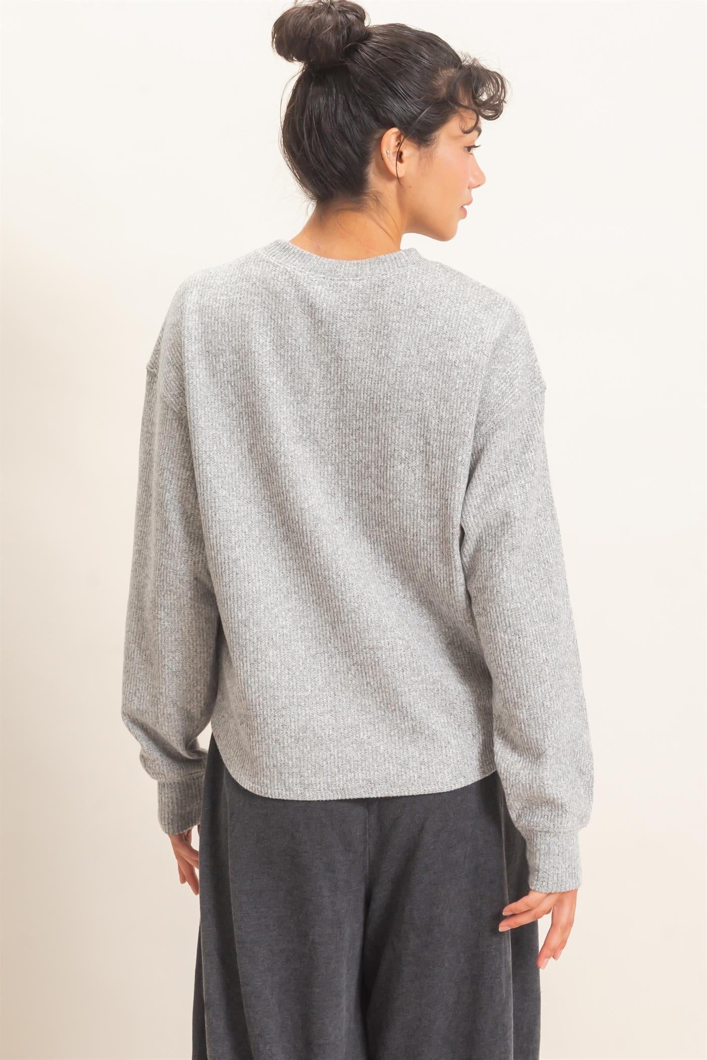 Wholesale Brushed Waffle Henley Top Clothing Tops DZ26F314 HEATHER GRAY DOUBLE ZERO