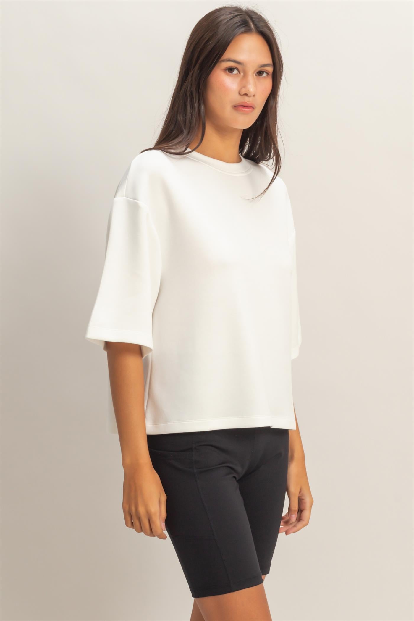 Wholesale Scuba Short Sleeve Boxy Top T-Shirts DZ26A271 WHITE DOUBLE ZERO
