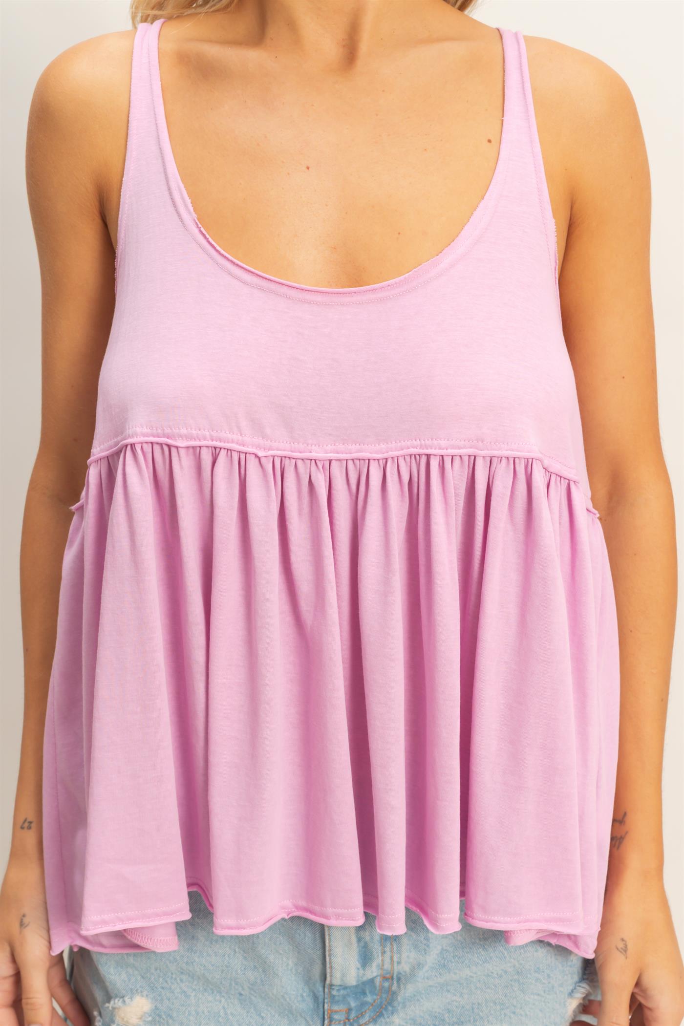 Wholesale Scoop Neck Babydoll Top Tank Tops HF26A376 PINK HYFVE