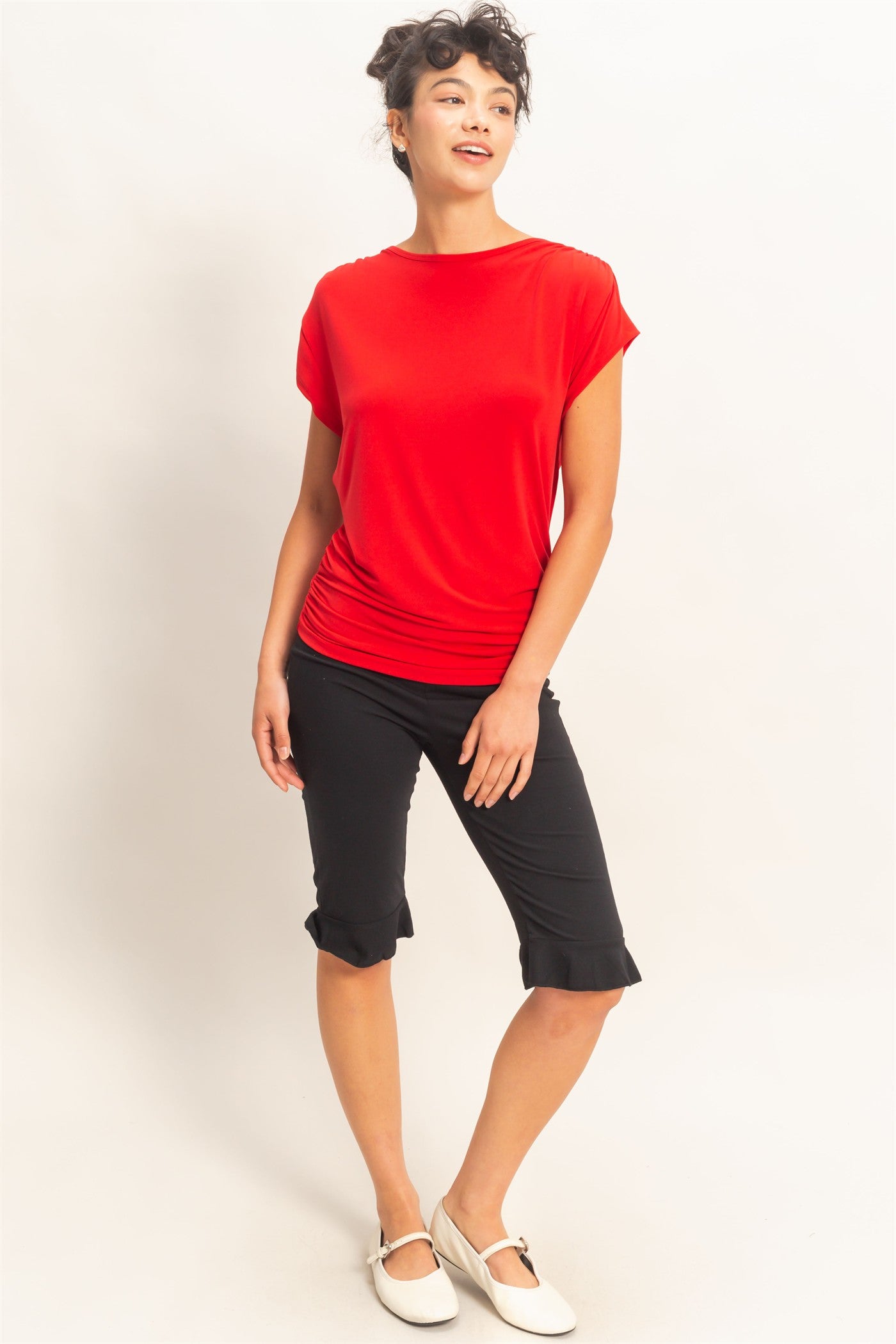 Wholesale Cowl Back Draped Cap Sleeve Top Clothing Tops DZ26C025 RED DOUBLE ZERO