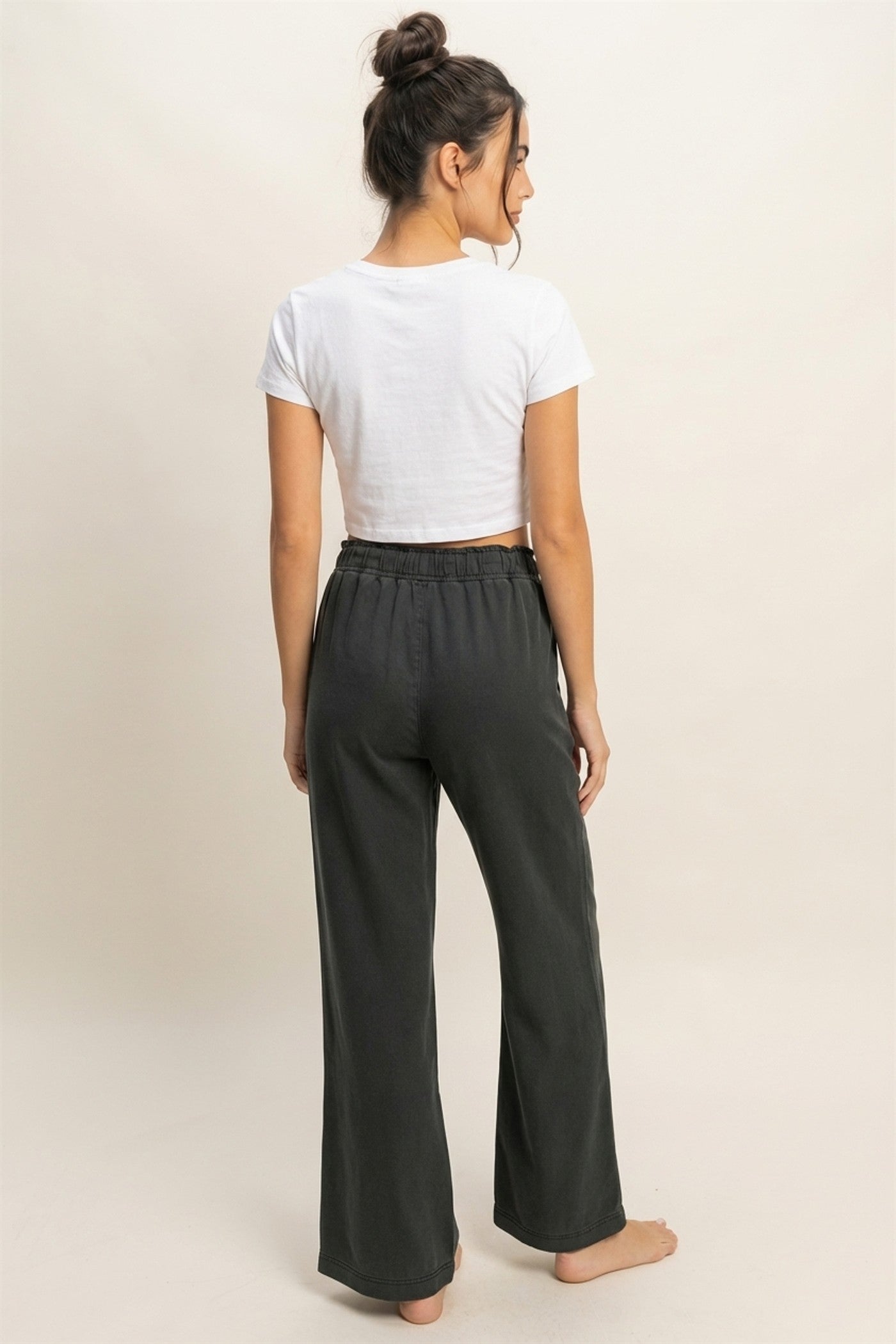 Wholesale High Waist Flare Pants Pants DZ24C346-D BLACK DOUBLE ZERO