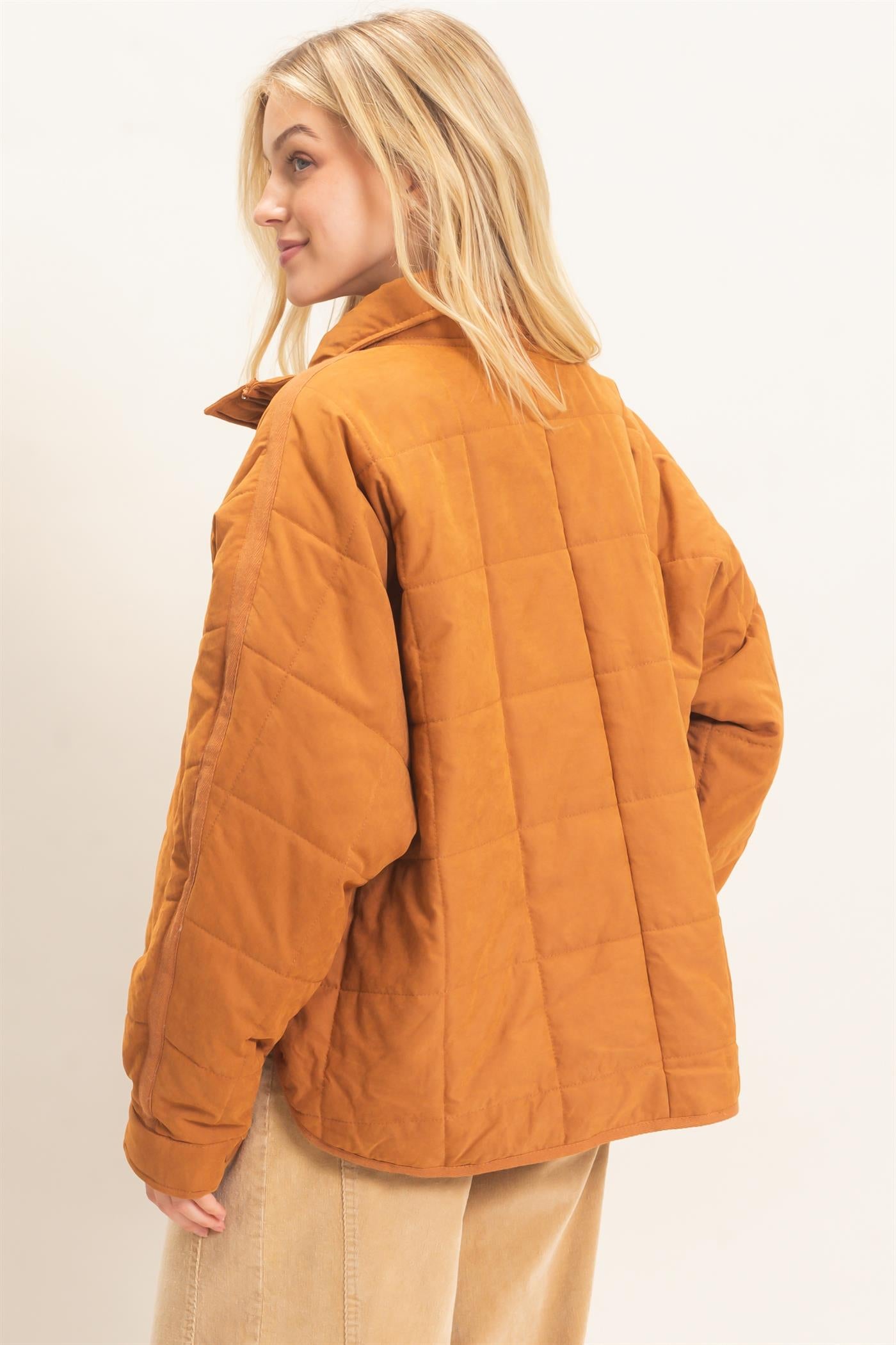 Wholesale Quilted High Collar Jacket Coats & Jackets HF26F167-D CAMEL HYFVE