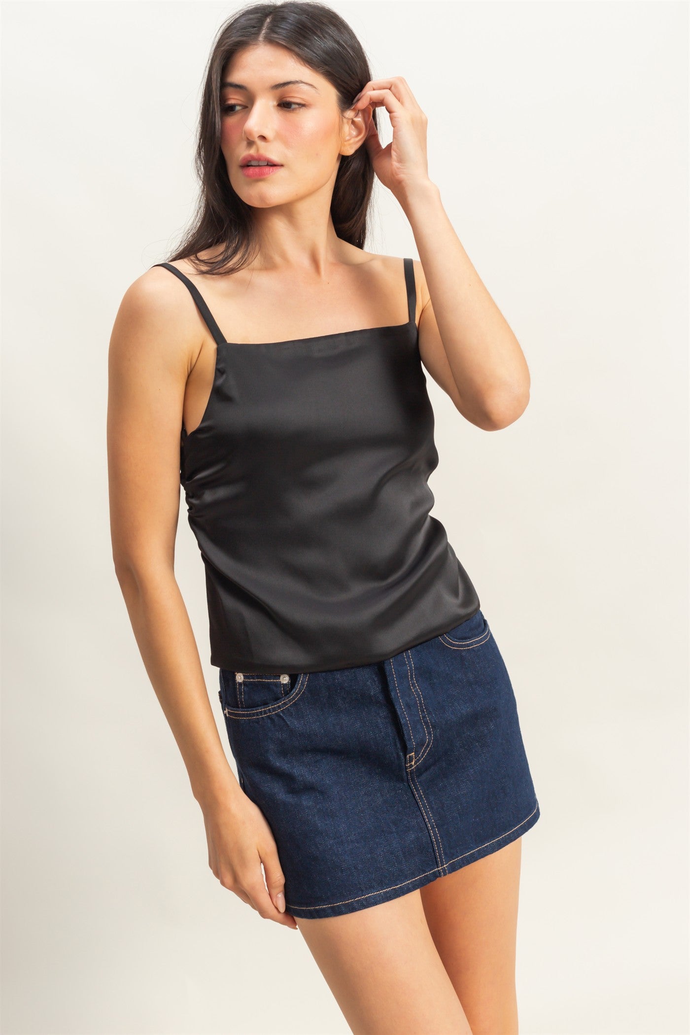 Wholesale Satin Back Tie Detail Sleeveless Top Clothing Tops DZ25C126 BLACK DOUBLE ZERO