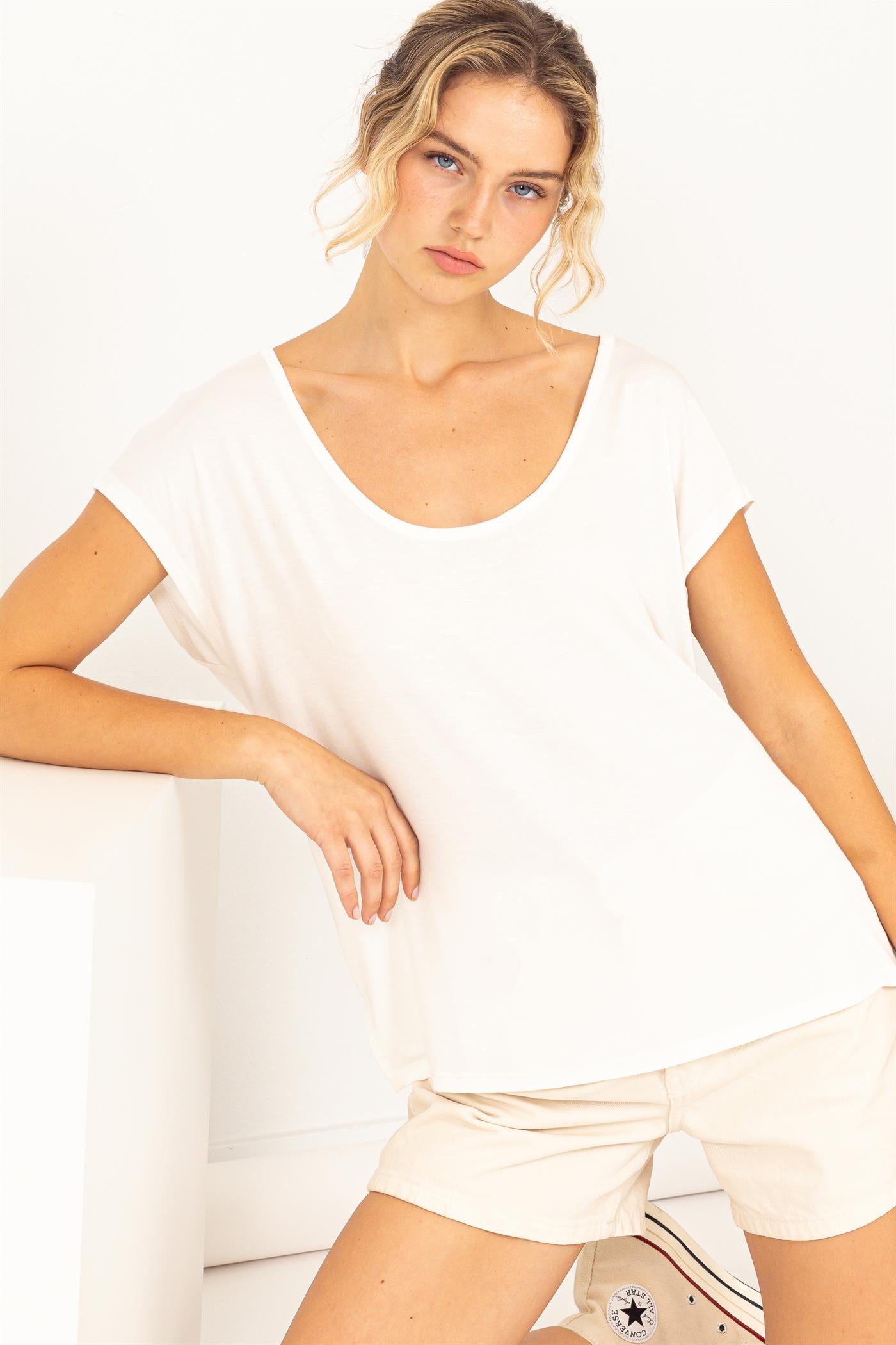 Wholesale Scoop Neck Short Sleeves Top Clothing Tops DZ23C788 OFF WHITE DOUBLE ZERO