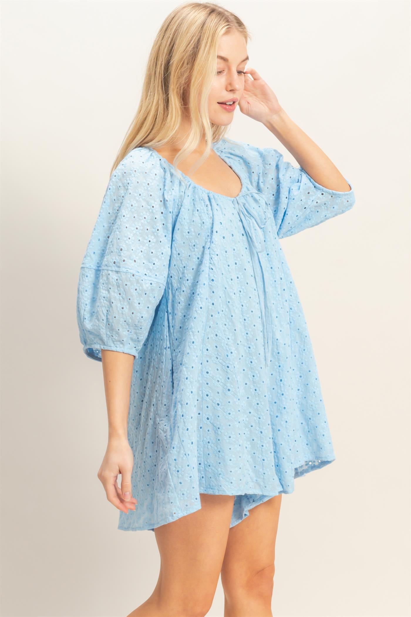 Wholesale Eyelet Babydoll Romper Clothing HF26A181 SKY BLUE HYFVE