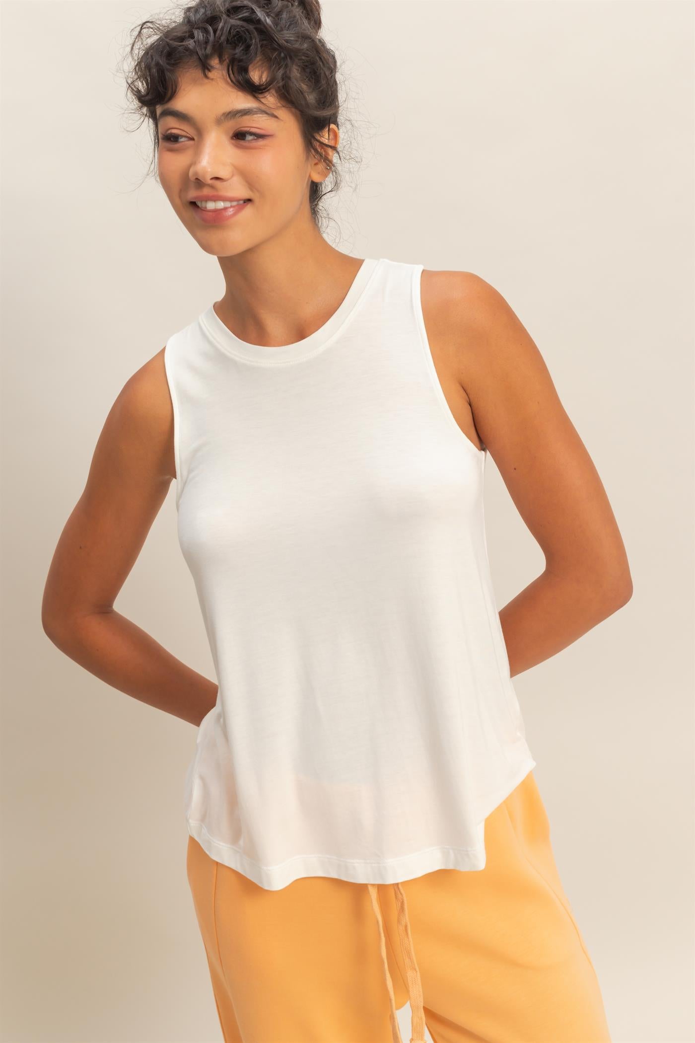 Wholesale Crew Neck Rayon Tank Top Tank Tops DZ26A332 OFF WHITE DOUBLE ZERO