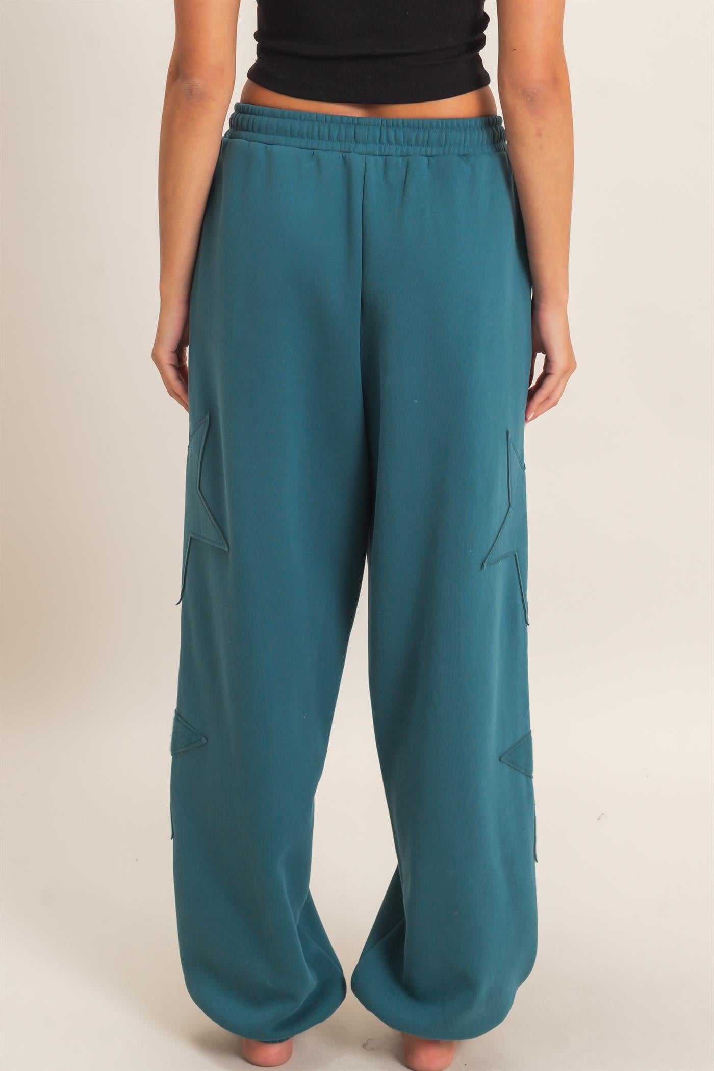 Wholesale Star Patch Jogger Pants Joggers DZ26E889 DARK TEAL DOUBLE ZERO