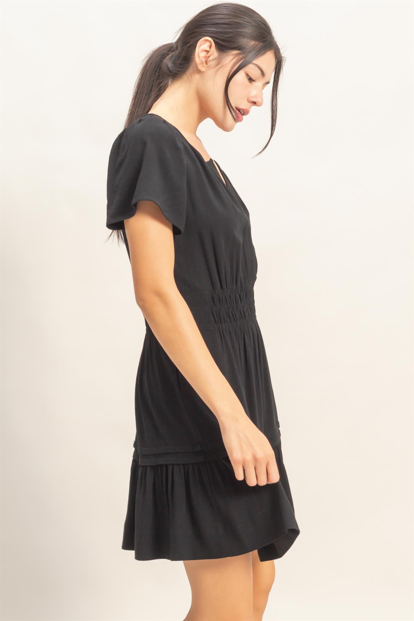 Wholesale Short Sleeve Tuck Skirt Dress Dresses HF26A194 BLACK HYFVE
