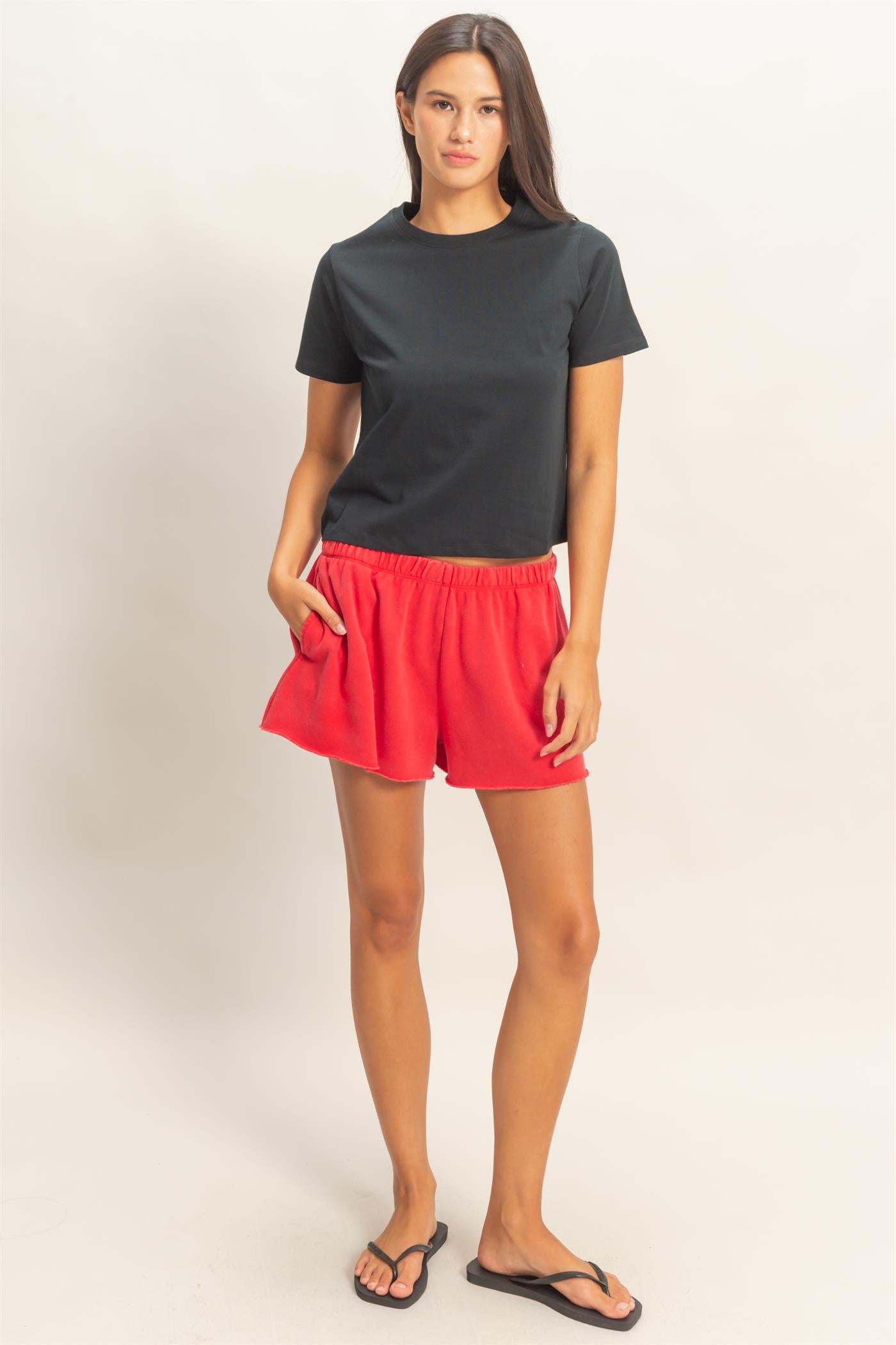 Wholesale Mineral Wash French Terry Shorts Shorts DZ26C040 RED DOUBLE ZERO