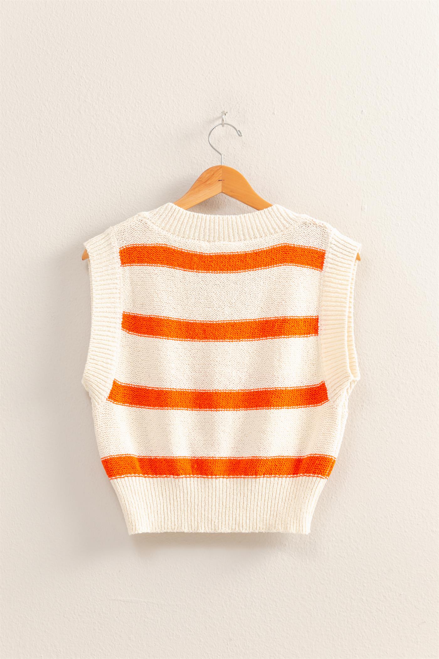 Wholesale Striped V-Neck Sweater Vest Vests DZ25A763 TOMATO/CREAM DOUBLE ZERO