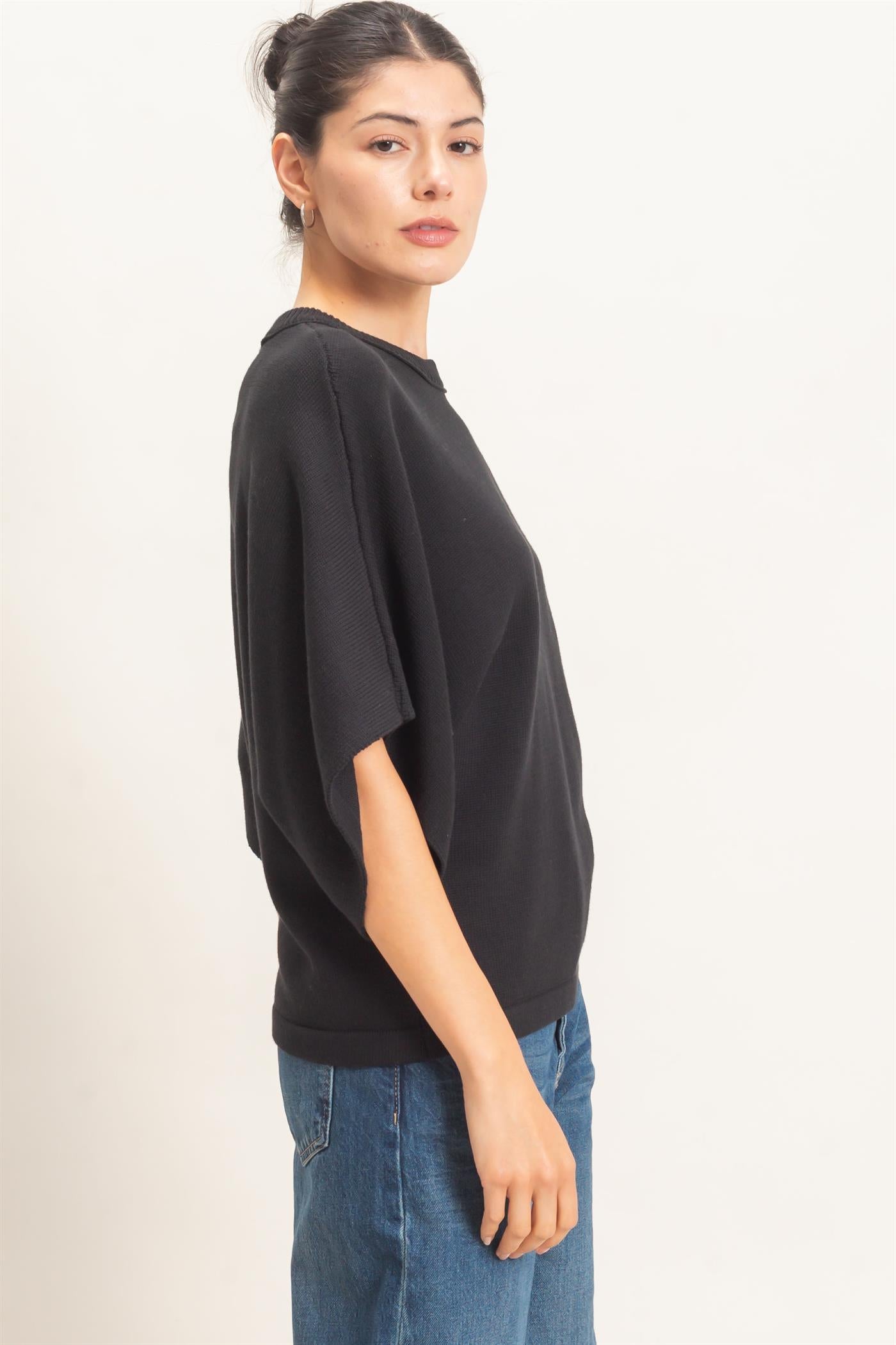 Wholesale Crew Neck Short Sleeve Sweater Sweaters HF26E378 BLACK HYFVE