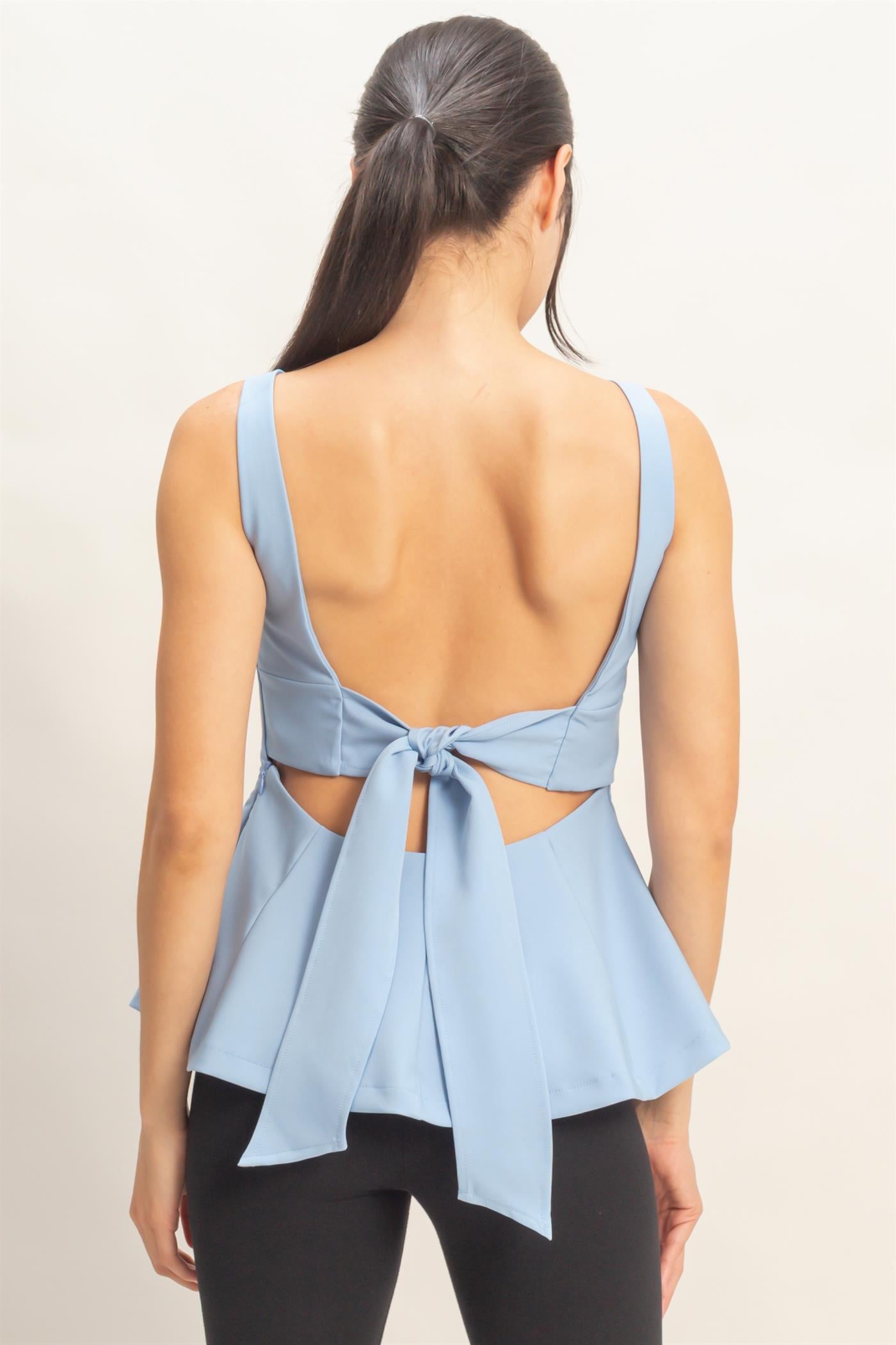 Wholesale Sleeveless Open Back Peplum Top Clothing Tops HF26A292 BLUE HYFVE