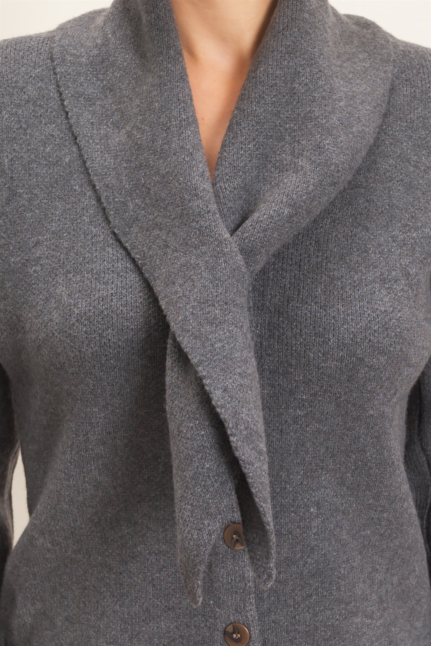 Wholesale Attached Scarf Button-Front Cardigan Cardigans HF26E870 CHARCOAL HYFVE