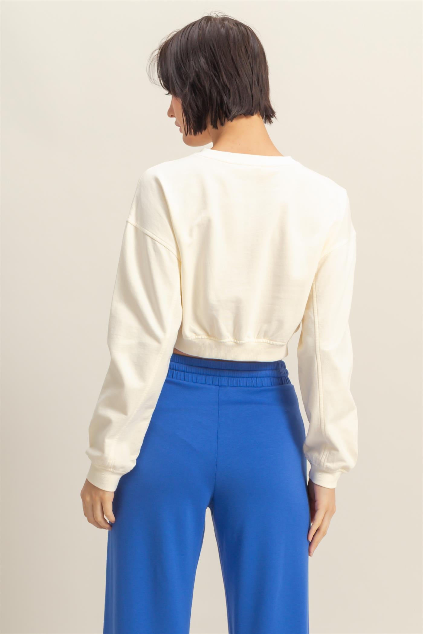 Wholesale Crew Neck Long Sleeve Crop Sweatshirt Sweatshirts DZ25A923 WHITE DOUBLE ZERO