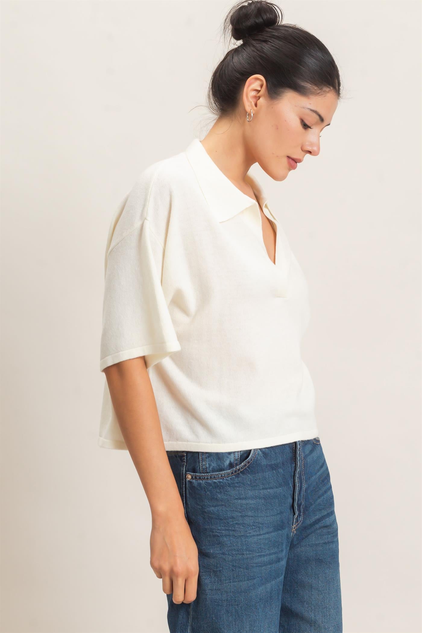 Wholesale Collared V-Neck Sweater Sweaters HF26E038 IVORY HYFVE