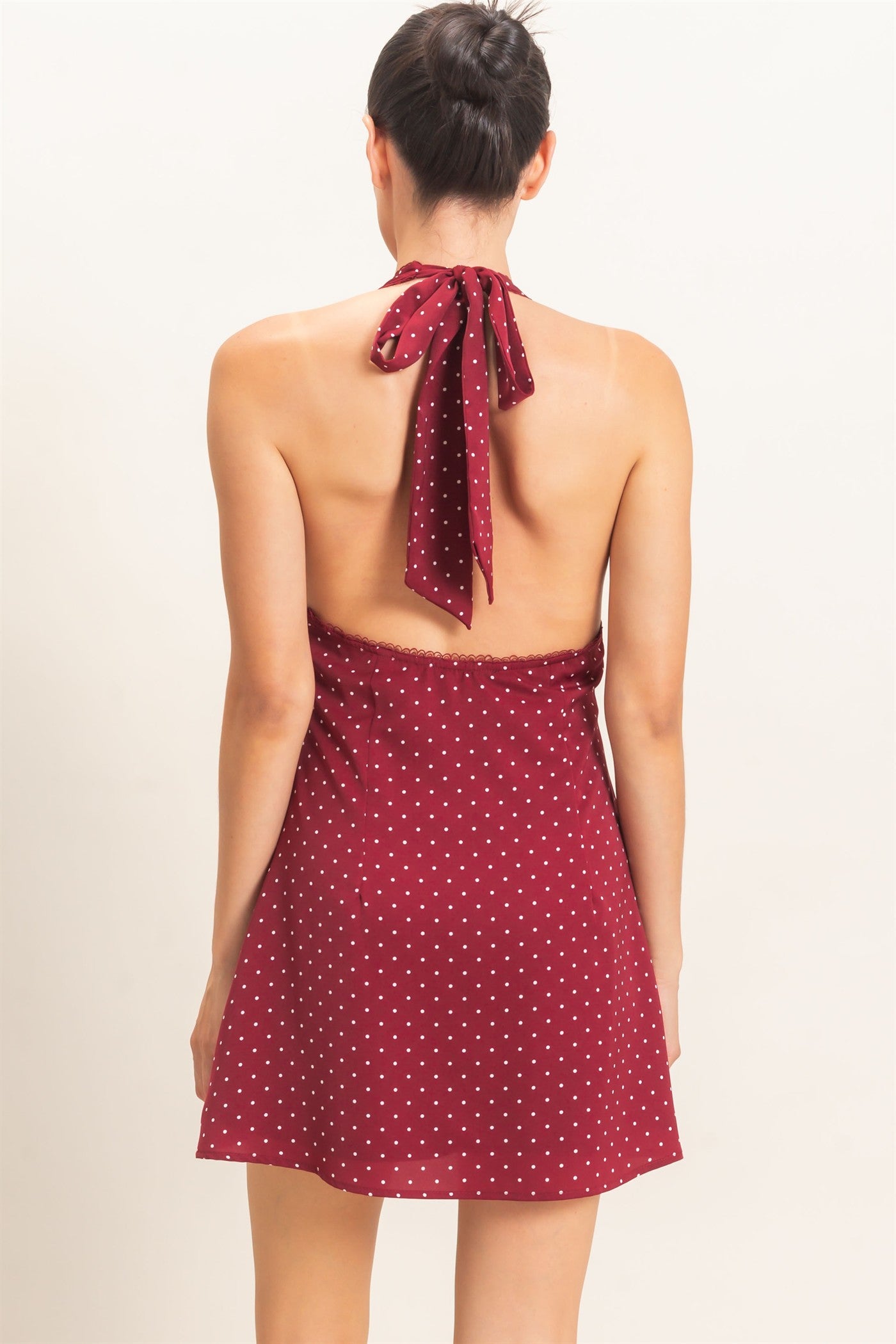 Wholesale Polka Dot Halter Dress Dresses HF26F027 BURGUNDY HYFVE