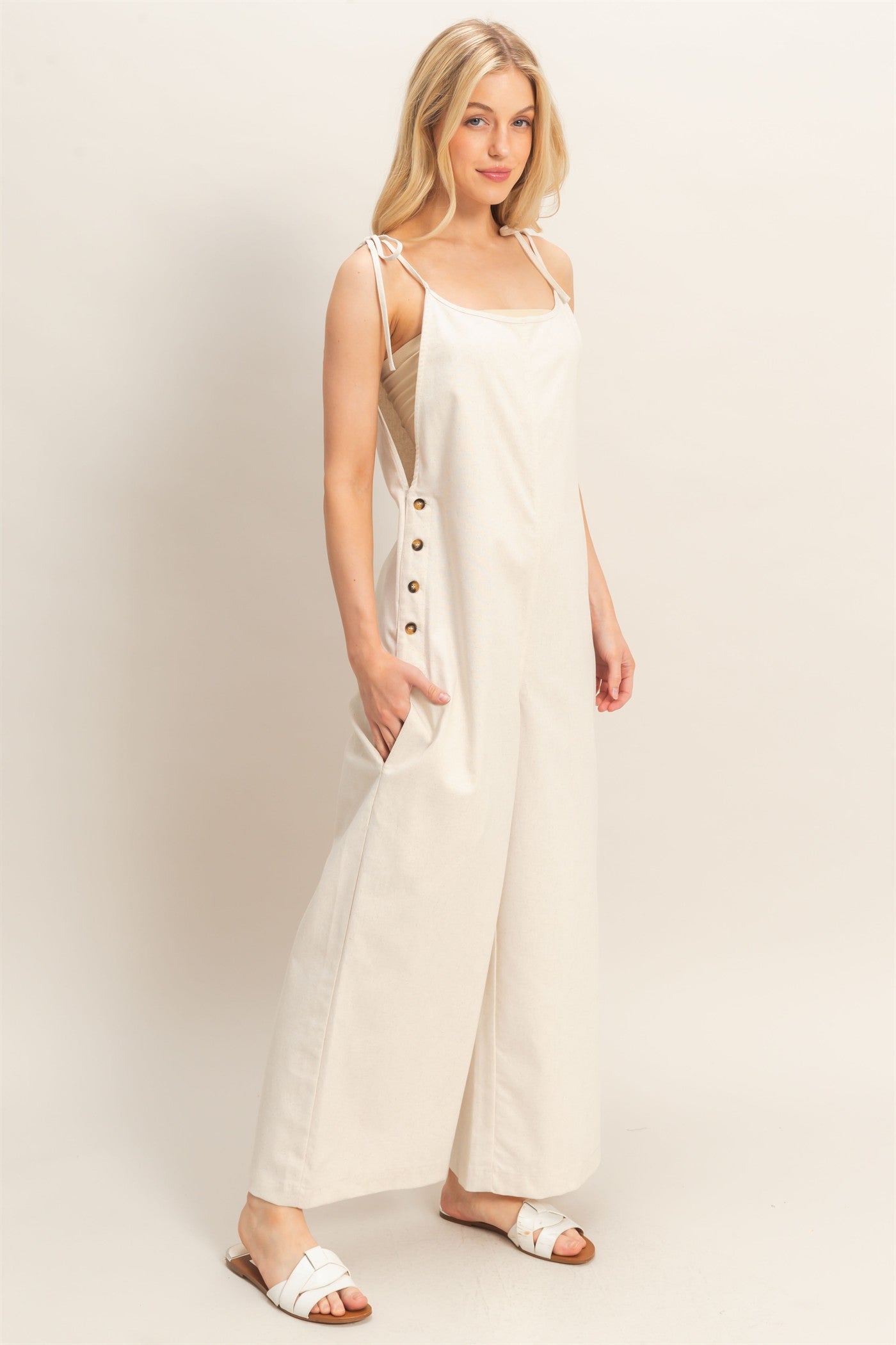 Wholesale Adjustable Strap Jumpsuit Clothing HF26A799 OATMEAL HYFVE