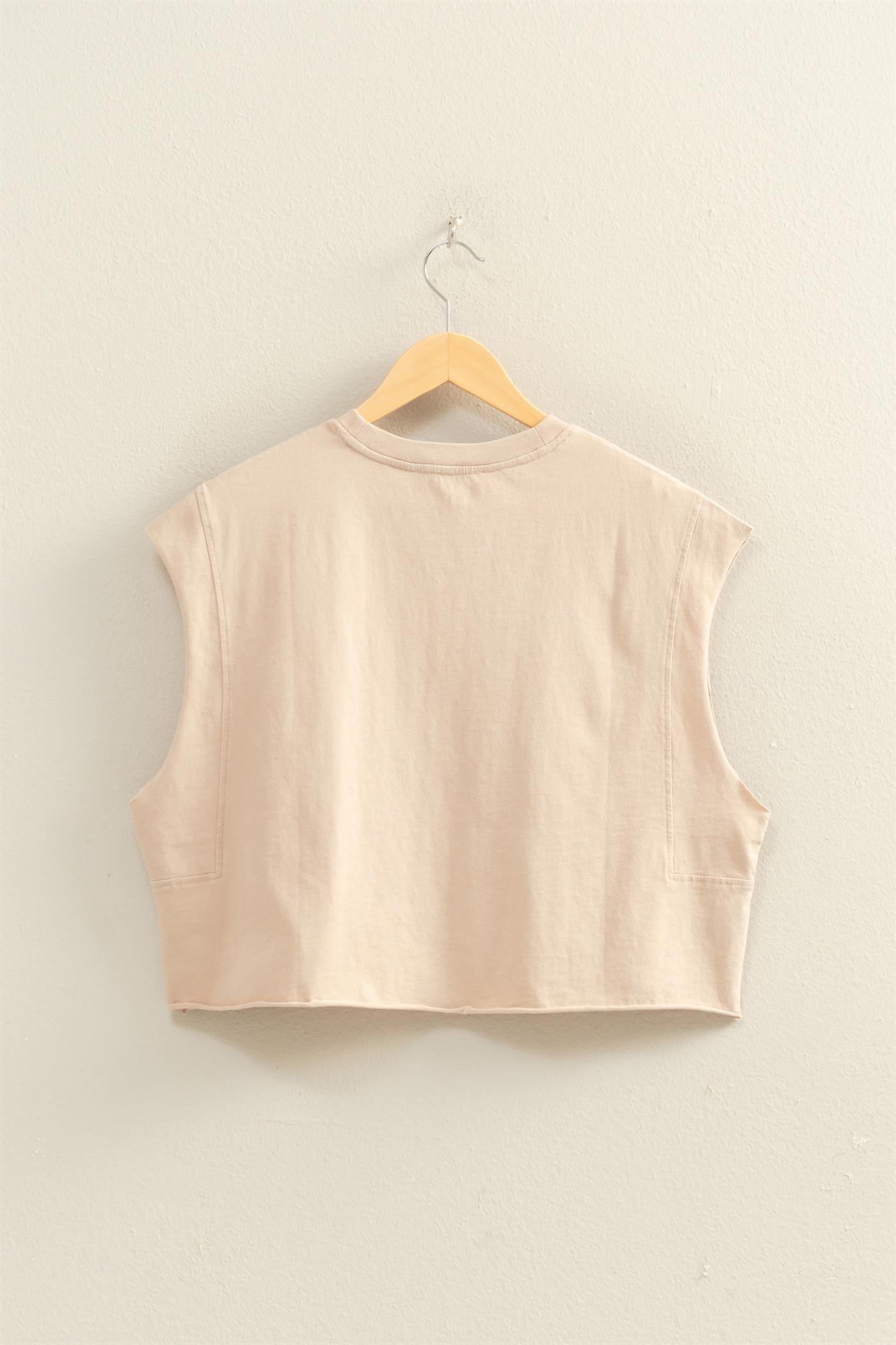 Wholesale Crew Neck Boxy Sleeveless Cropped Top Clothing Tops DZ26A224 TAUPE DOUBLE ZERO