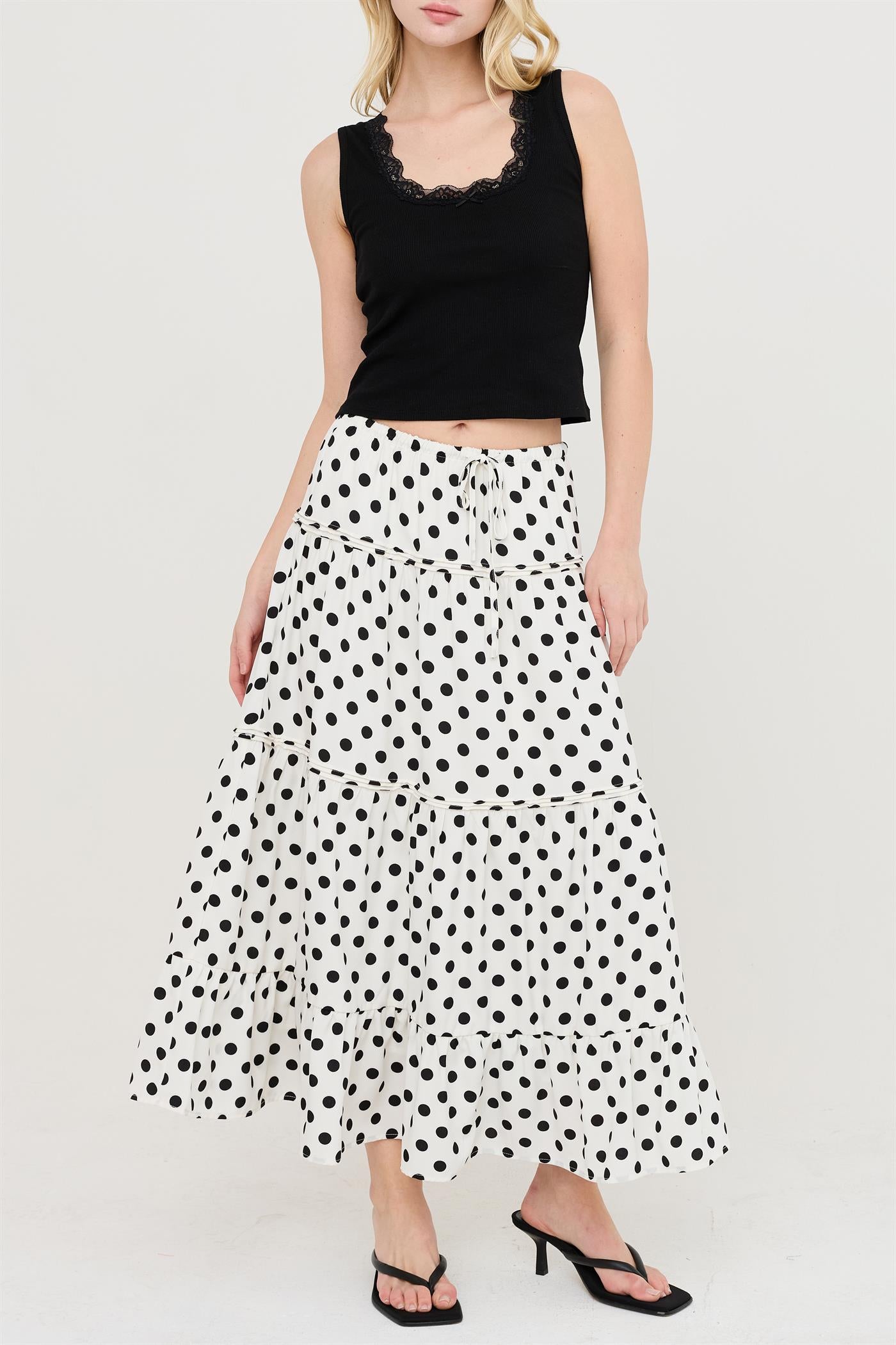 Wholesale Tiered Polka Dot Skirt Skirts HF26C066 WHITE HYFVE