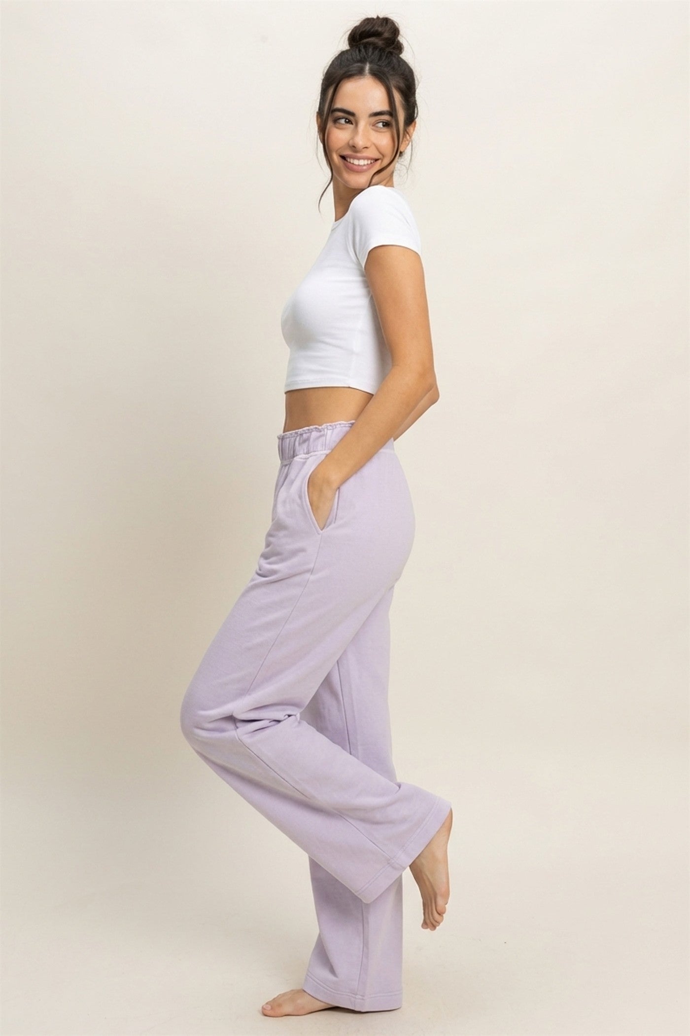 Wholesale High Waist Flare Pants Pants DZ24C346-D LAVENDER DOUBLE ZERO