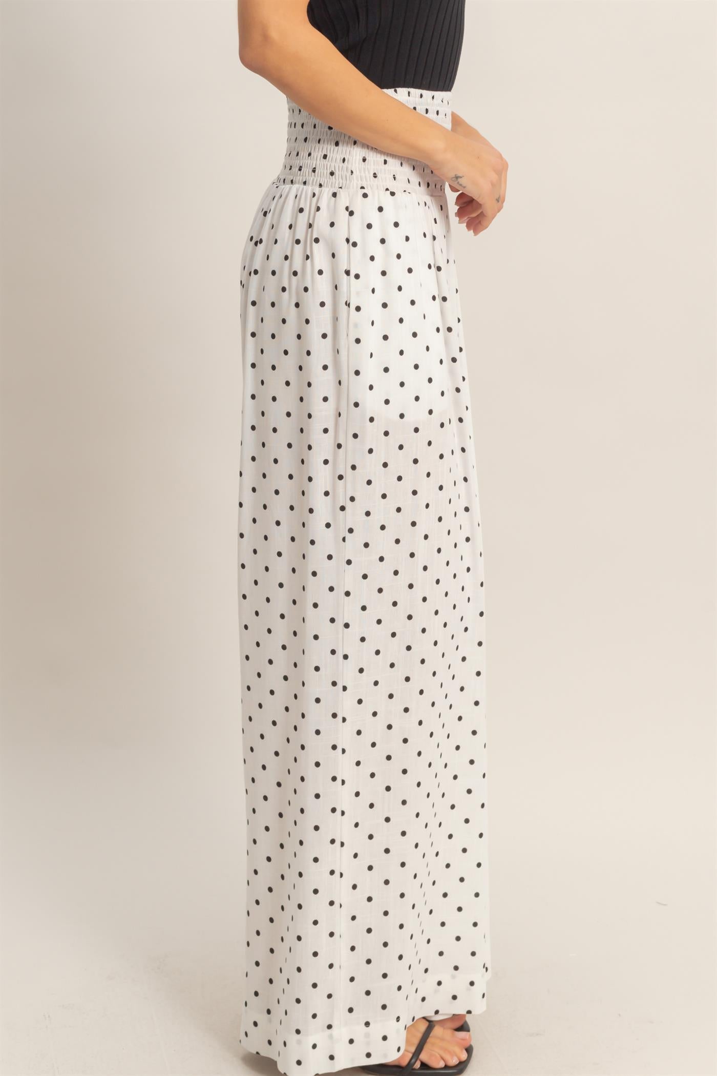 Wholesale Polka Dot Elastic Wide-Leg Pants Pants HF26C280 WHITE HYFVE