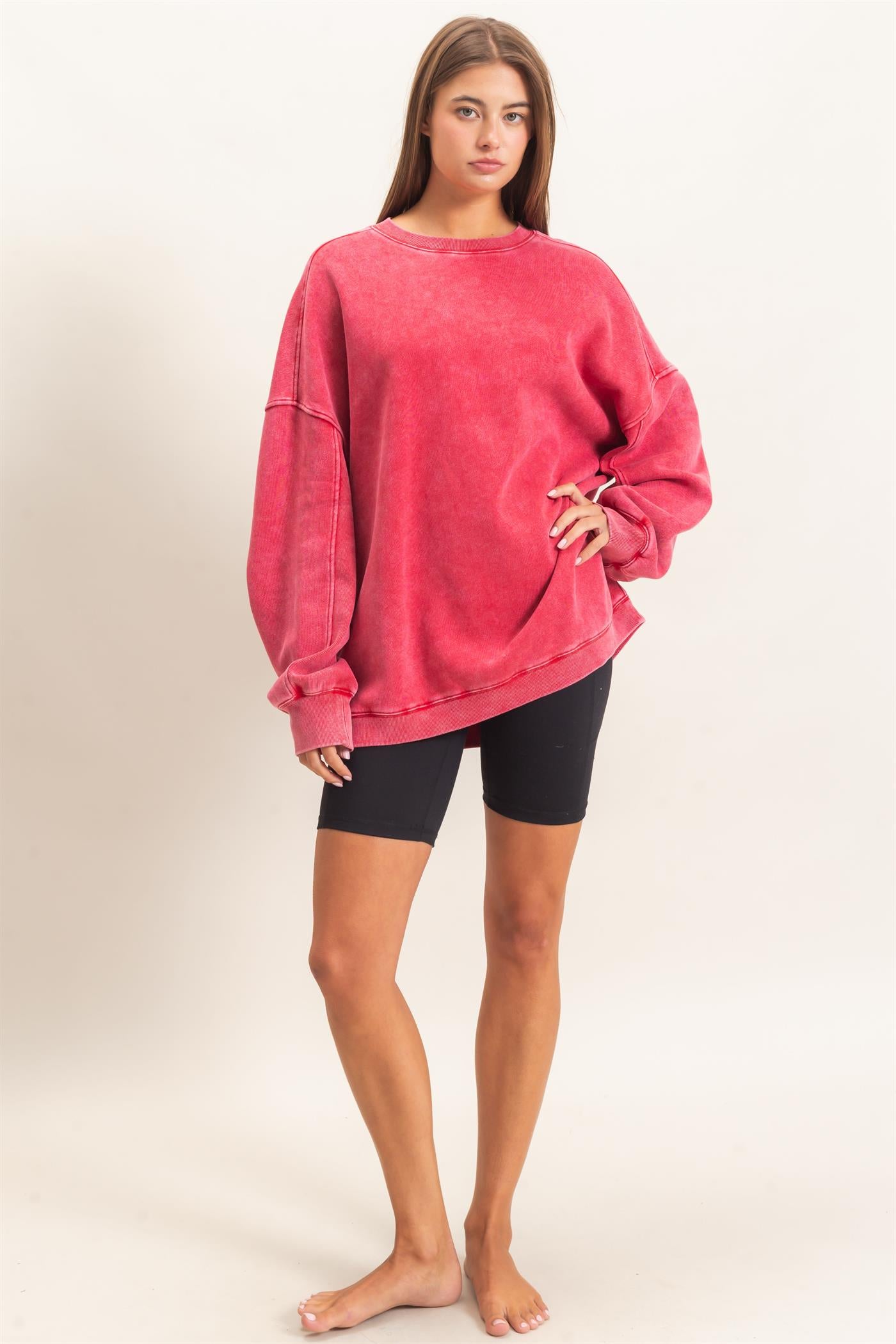 Wholesale Acid Wash Crew Neck Long Sleeve Sweatshirt Sweatshirts DZ26E268 RED DOUBLE ZERO