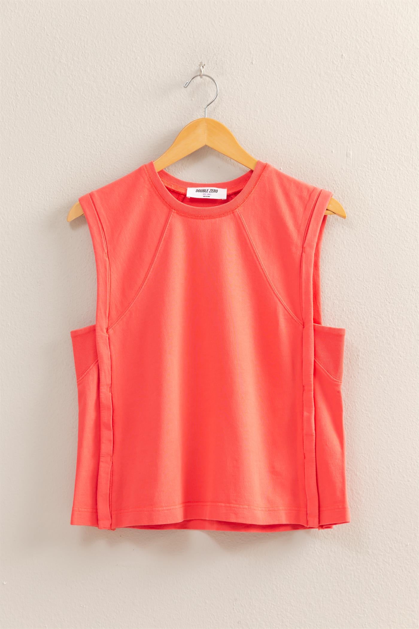 Wholesale Round Neck Sleeveless Boxy Top Clothing Tops DZ25C561 CORAL DOUBLE ZERO