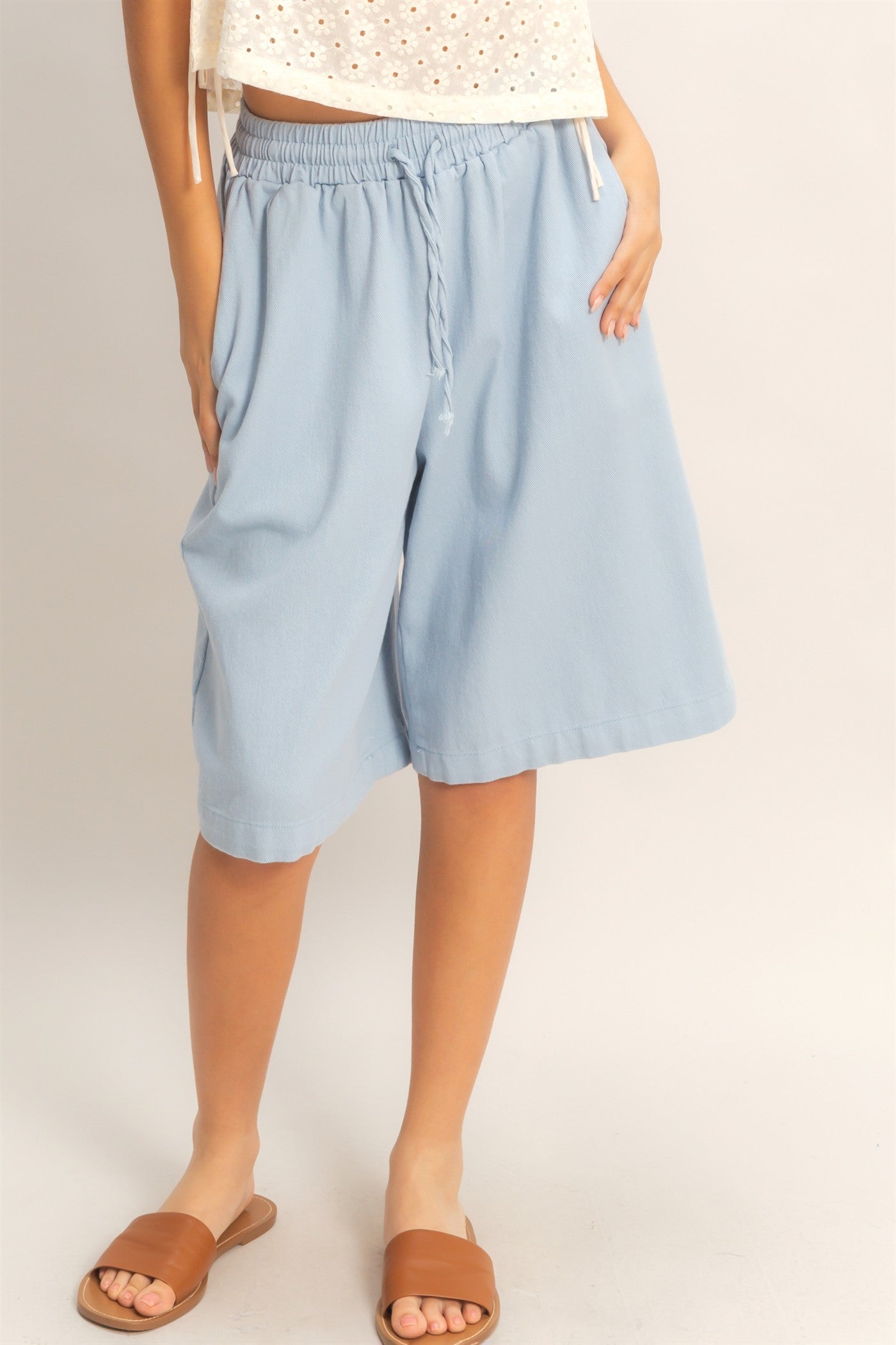 Wholesale Elastic Waistband Shorts Shorts HF26E445 LIGHT BLUE HYFVE