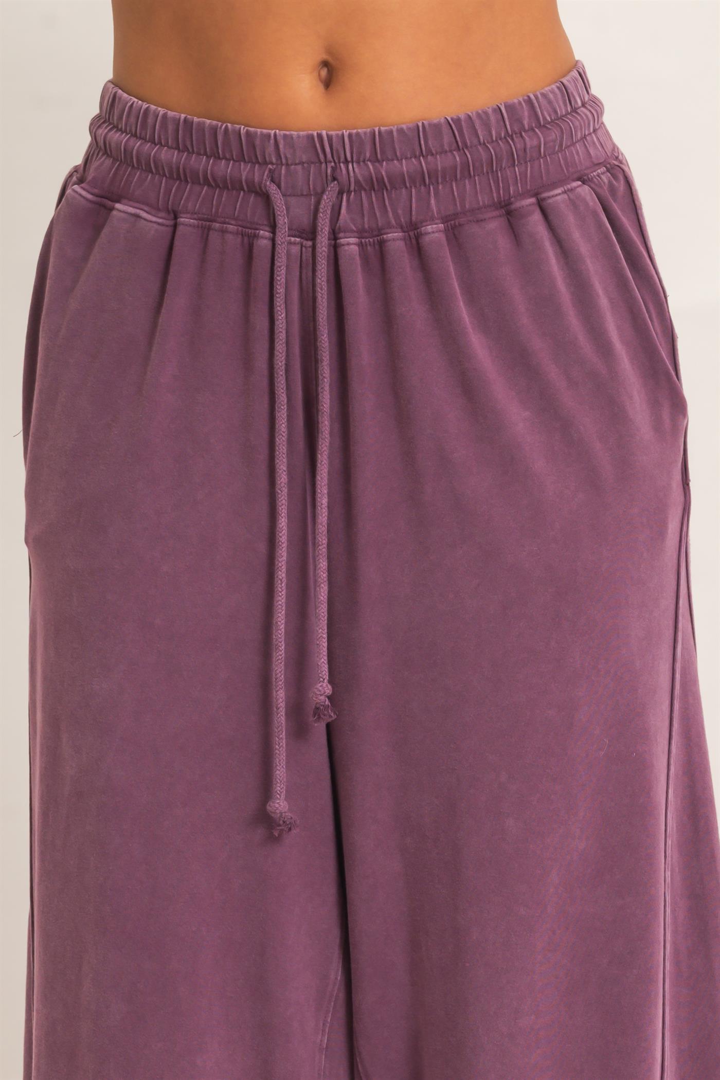 Wholesale Wide Leg Mineral Wash Pants Pants DZ26F406 DARK CHERRY DOUBLE ZERO