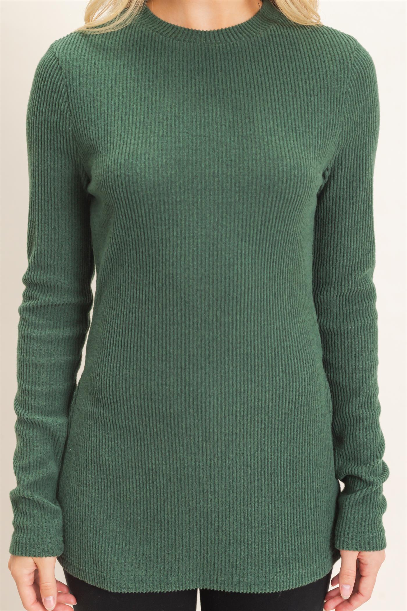 Wholesale Ribbed Crew Neck Sweater Clothing Tops HF26F034 GREEN HYFVE