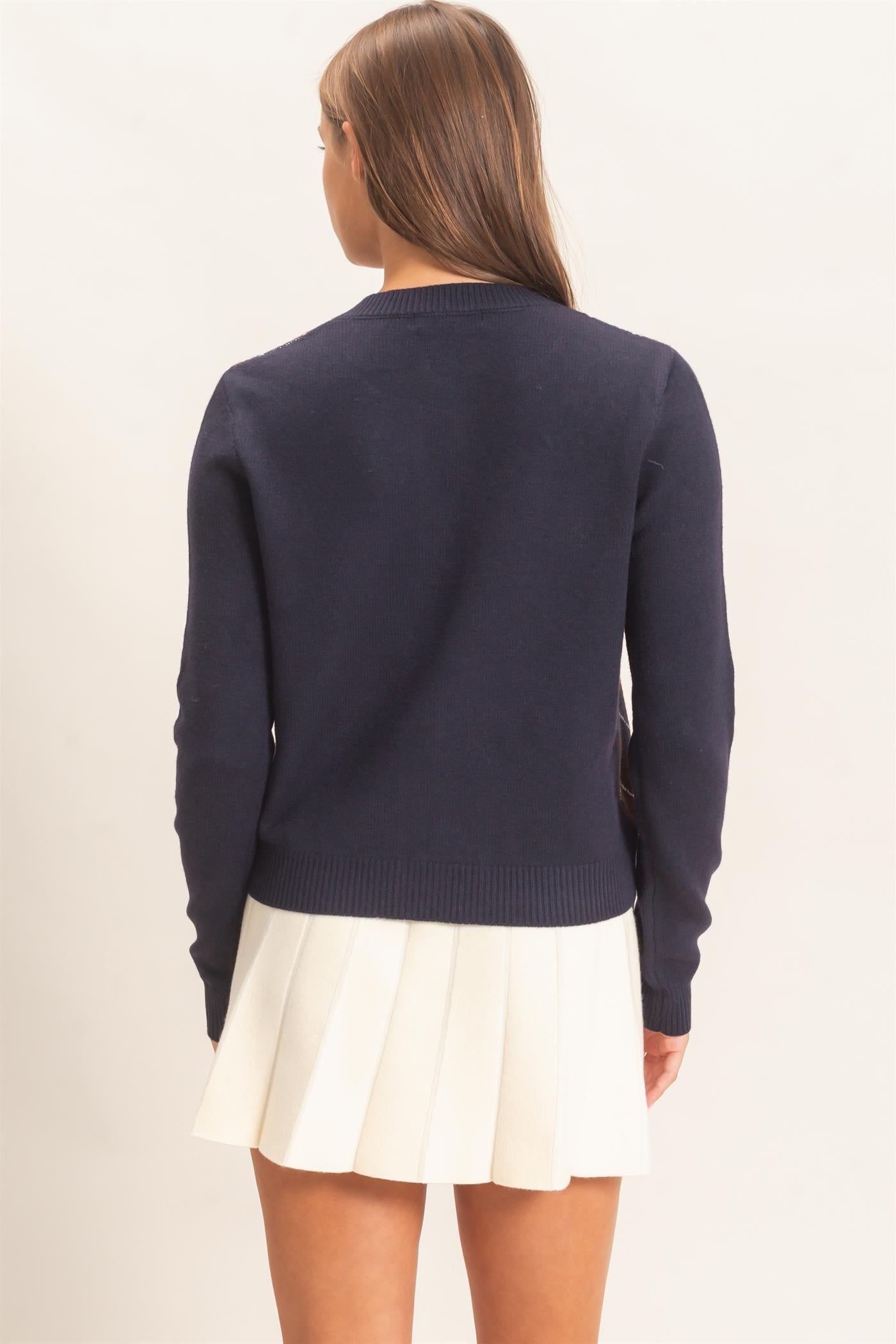 Wholesale Argyle Pattern Cardigan Cardigans DZ26E637 NAVY DOUBLE ZERO