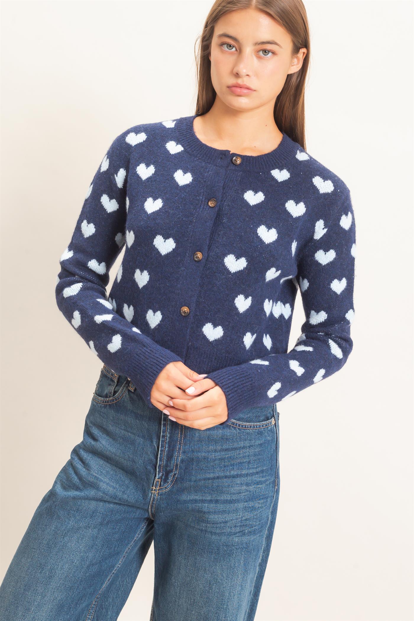 Wholesale Heart Pattern Cardigan Cardigans DZ26E320 NAVY DOUBLE ZERO