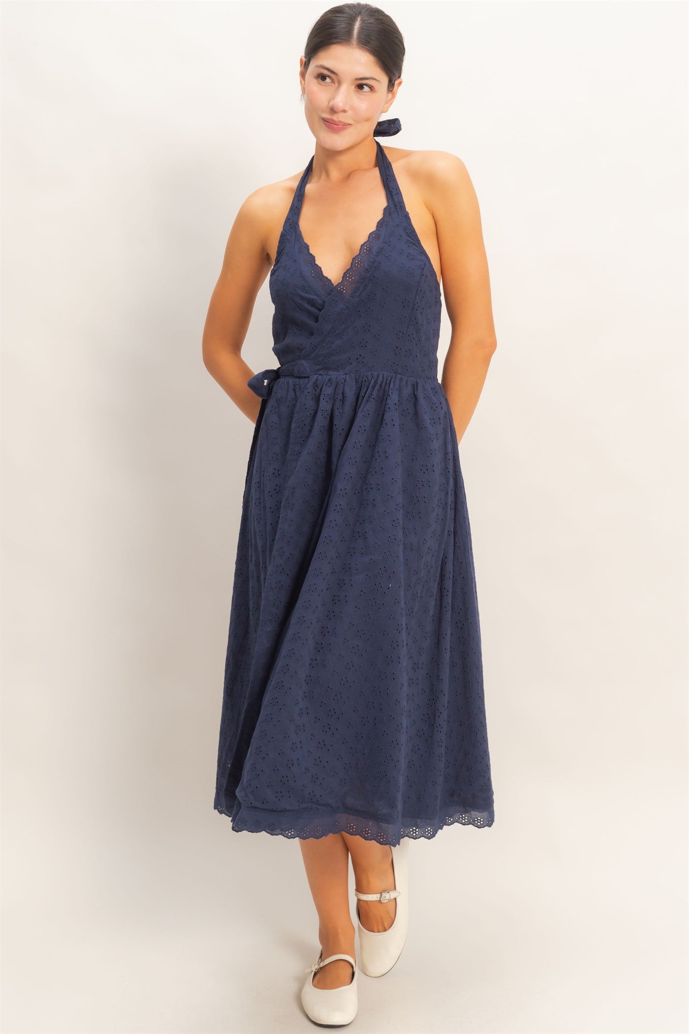 Wholesale Halter Neck Midi Dress Dresses HF26C895 NAVY HYFVE