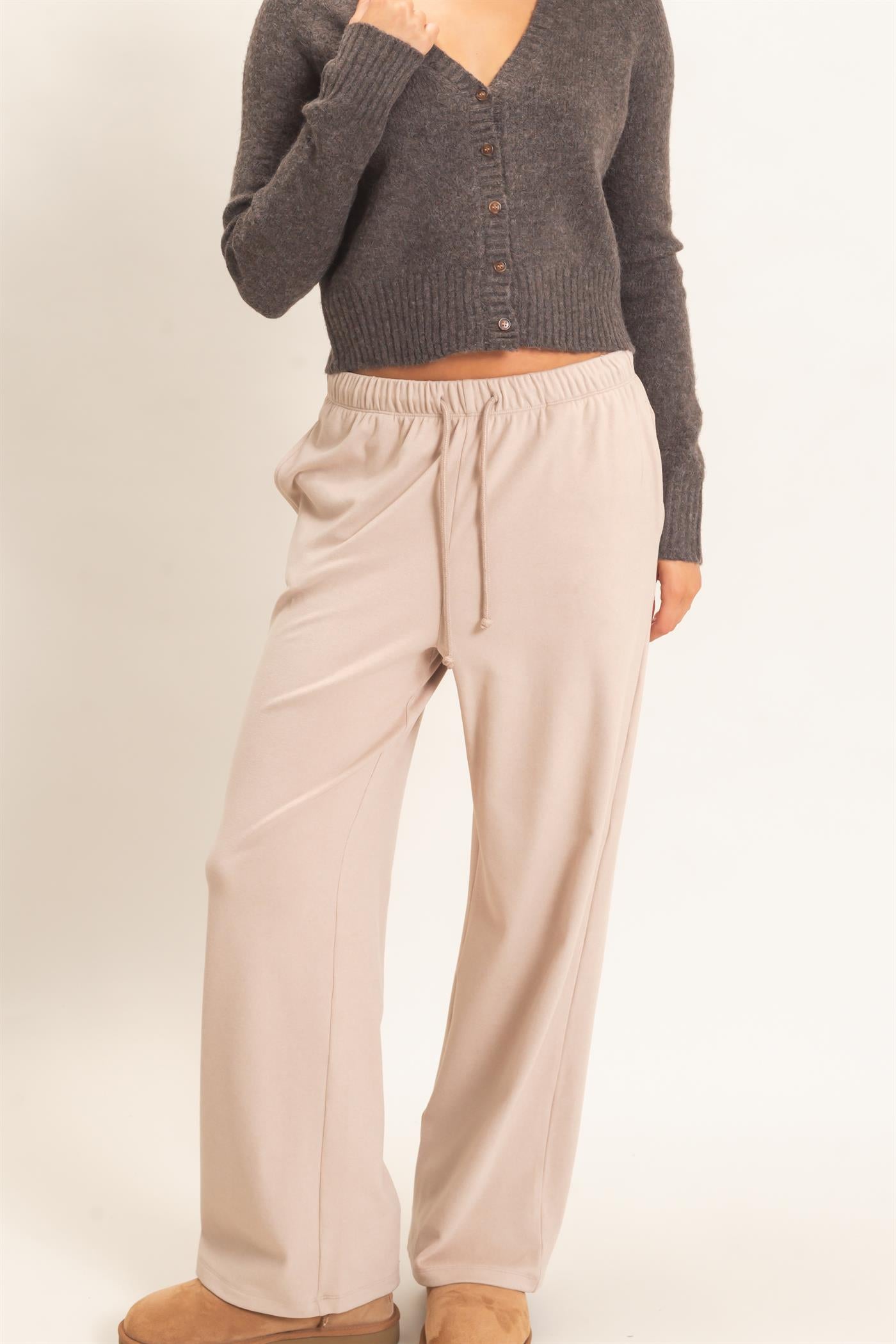 Wholesale Wide Leg Pants With Drawcord Pants DZ26E288 TAUPE DOUBLE ZERO