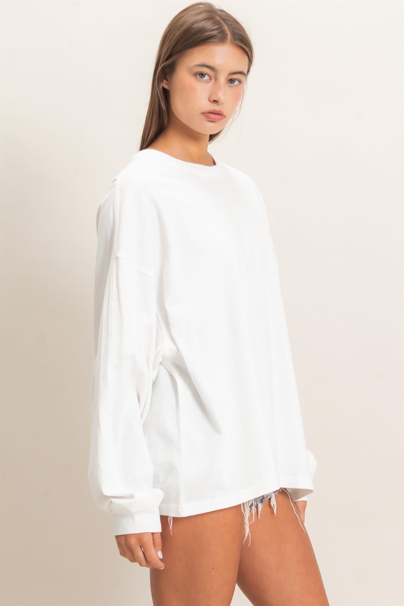 Wholesale Pigment Dye Oversized Long Sleeve Top Clothing Tops DZ26A825 WHITE DOUBLE ZERO