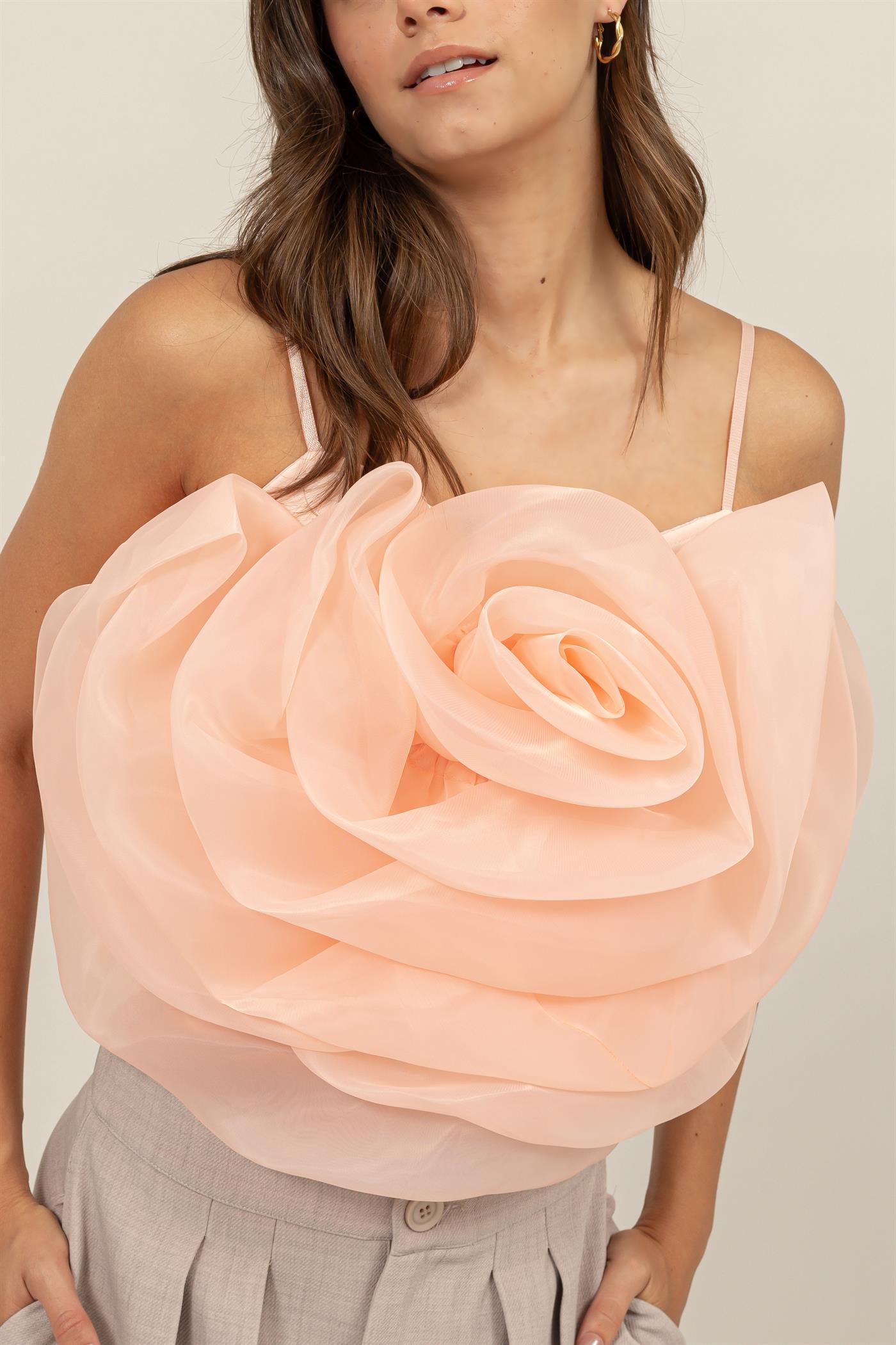 Wholesale 3D Flower Decor Cami Tank Top Clothing Tops HF24G115 PEACH HYFVE