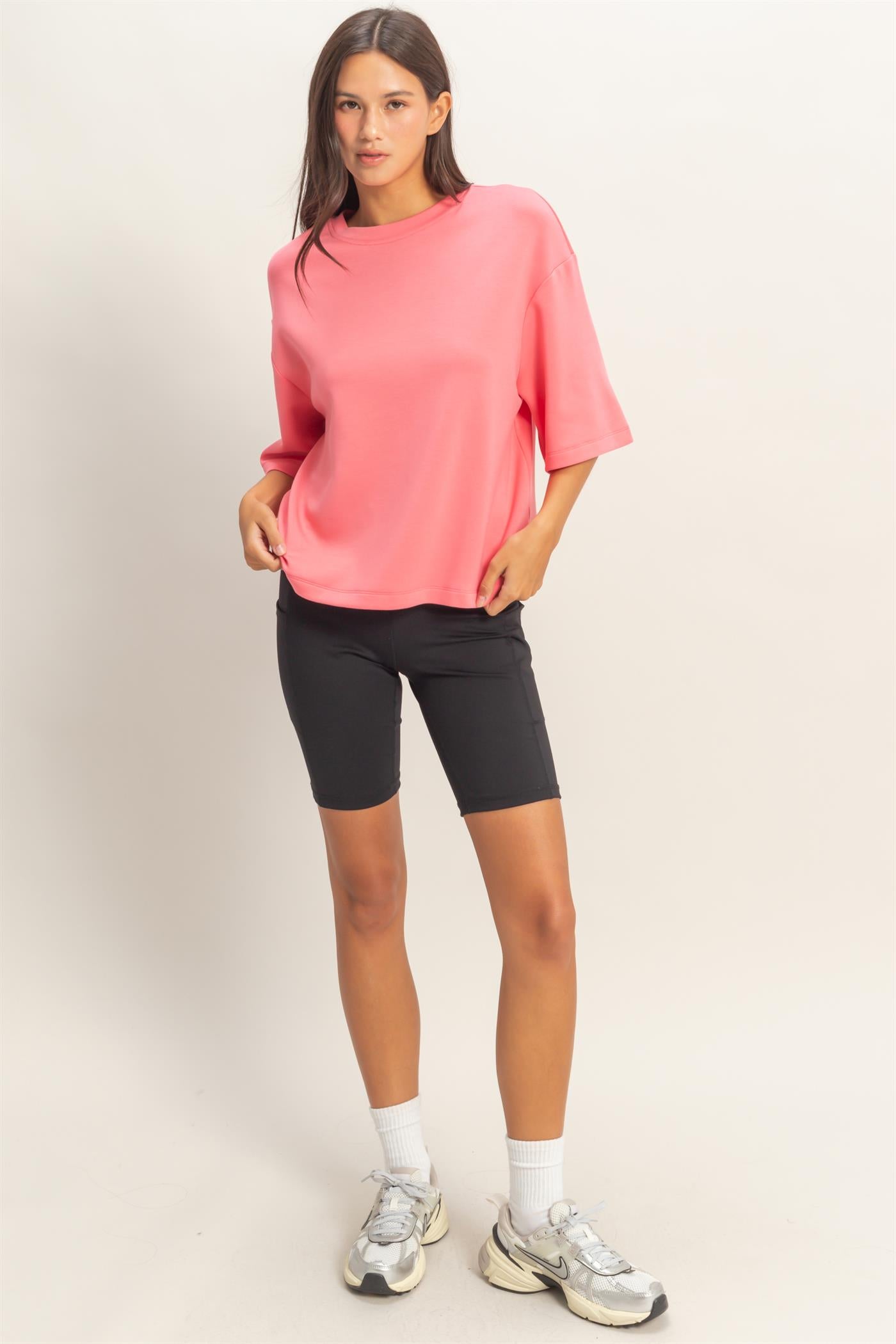 Wholesale Scuba Short Sleeve Boxy Top T-Shirts DZ26A271 TAFFY PINK DOUBLE ZERO