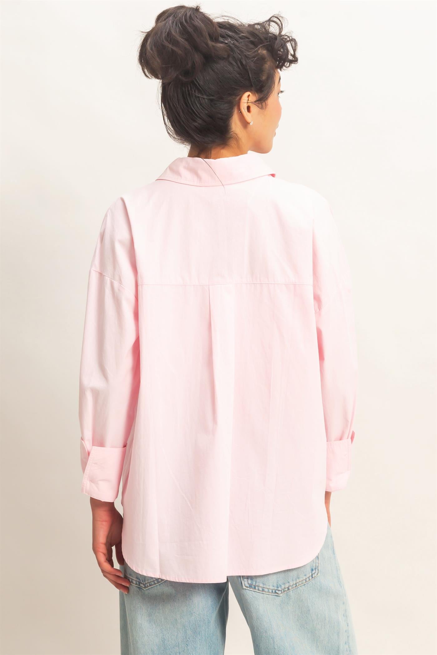 Wholesale Button Up Poplin Shirt Clothing Tops DZ26A330 SOFT PINK HYFVE