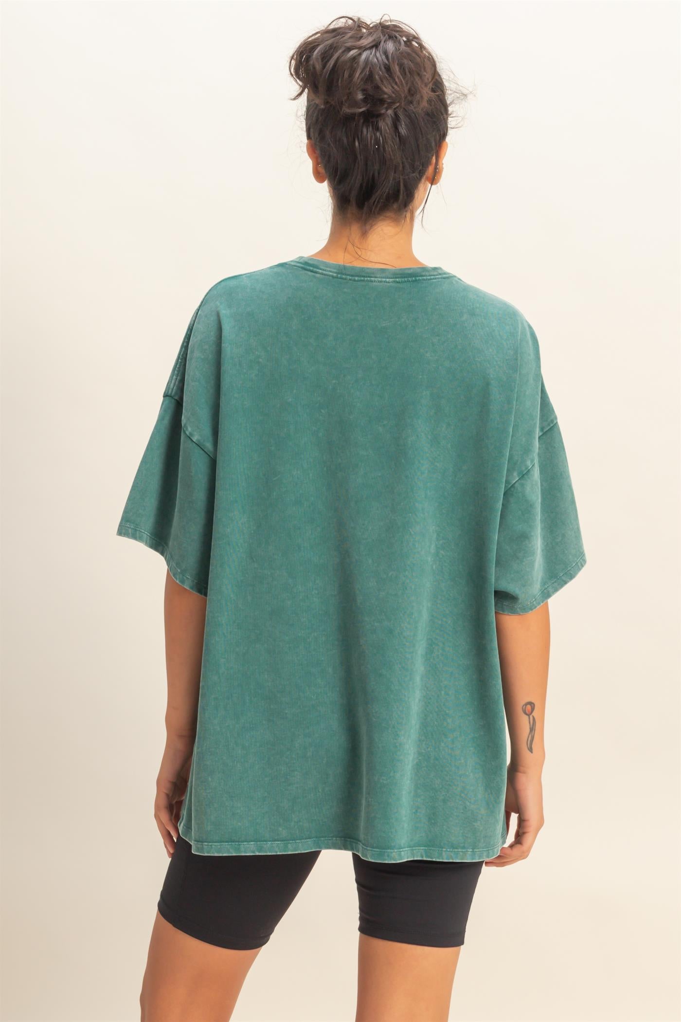 Wholesale Oversized Mineral Wash T-Shirt T-Shirts DZ26A031 DARK TEAL DOUBLE ZERO