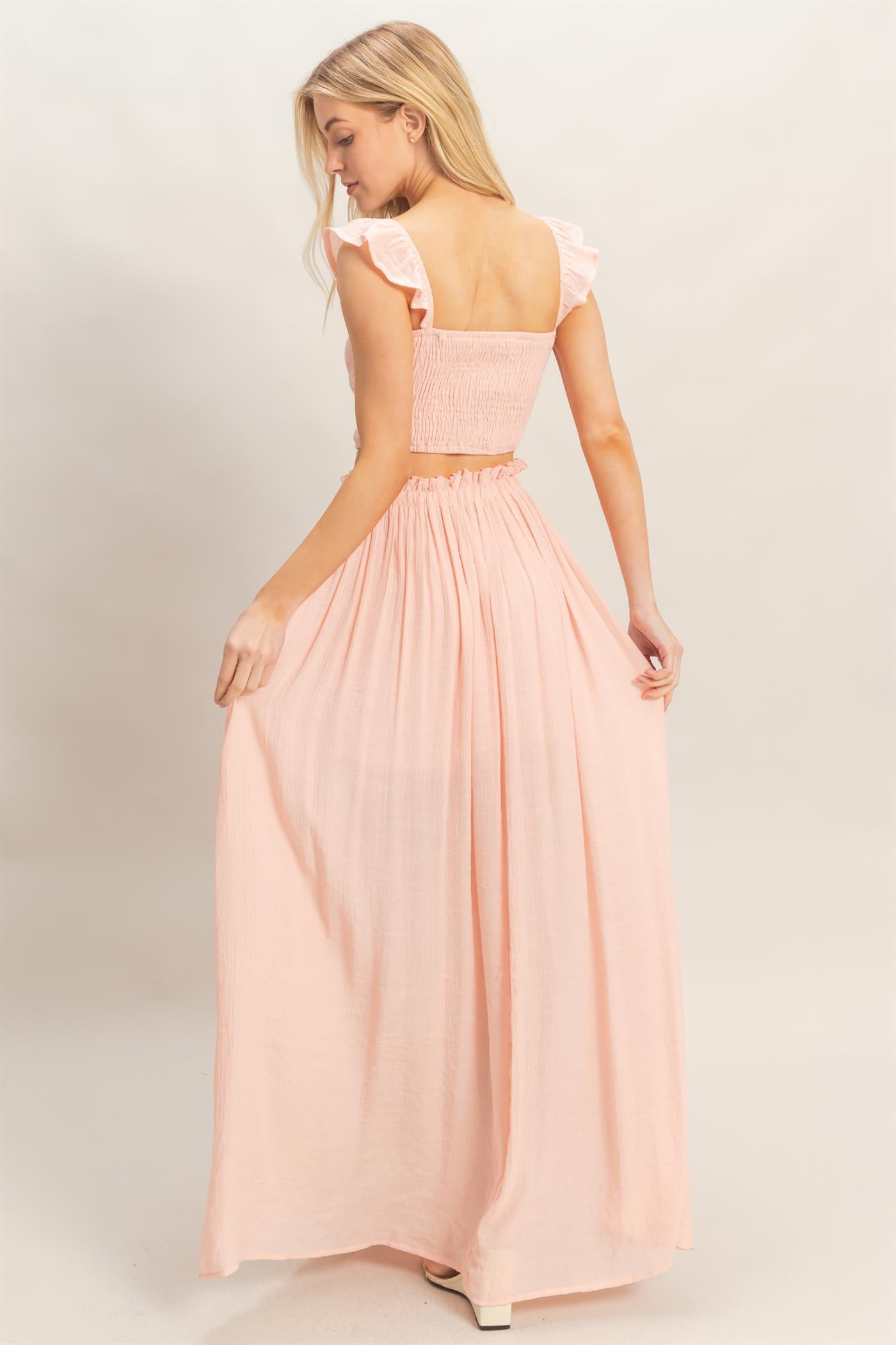 Wholesale Smocked Top & Maxi Skirt Set Clothing HF26C292-SET-D LIGHT PINK HYFVE