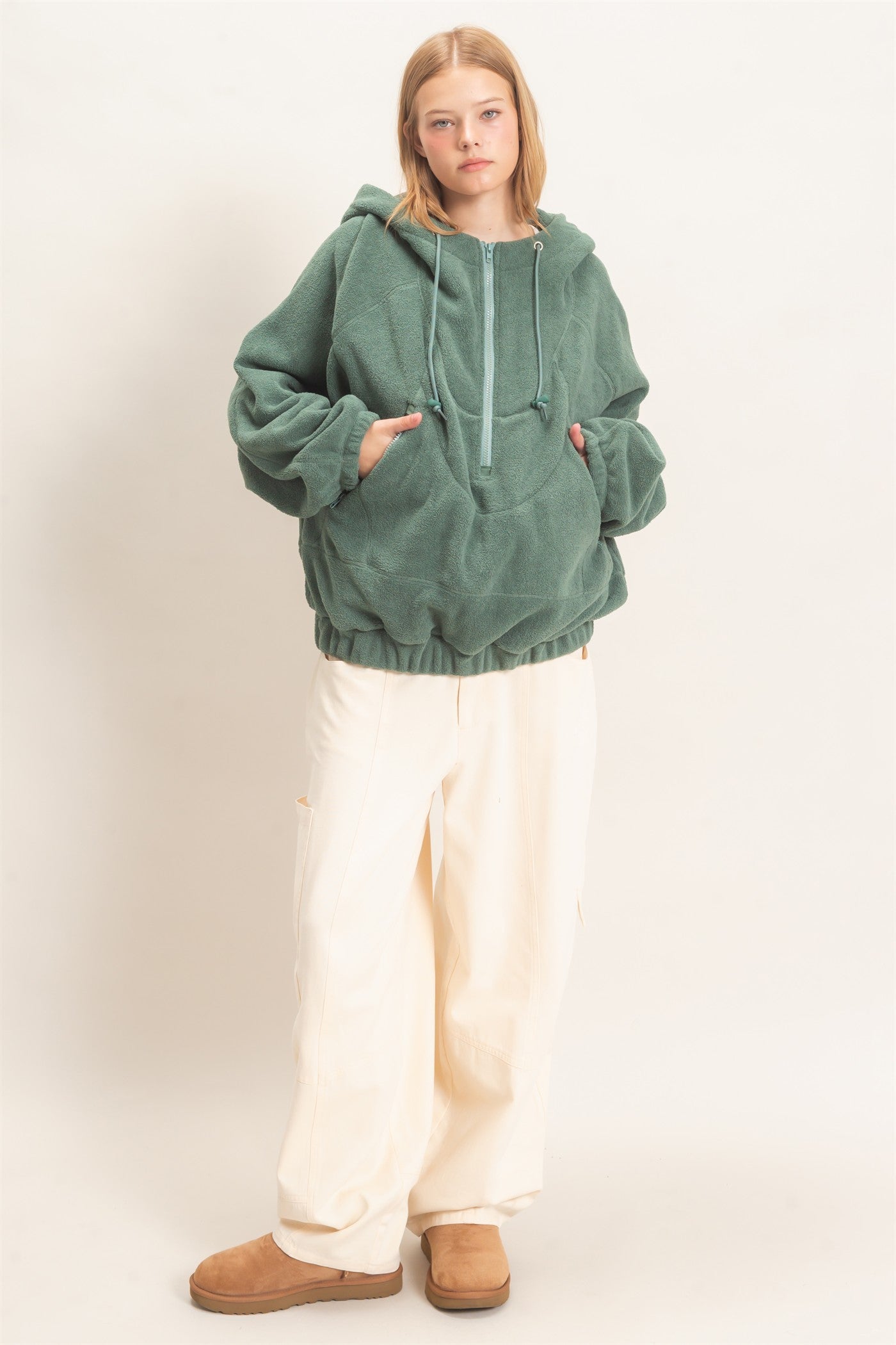 Wholesale Half-Zip Fleece Hoodie Hoodies HF26E561 PISTACHIO HYFVE