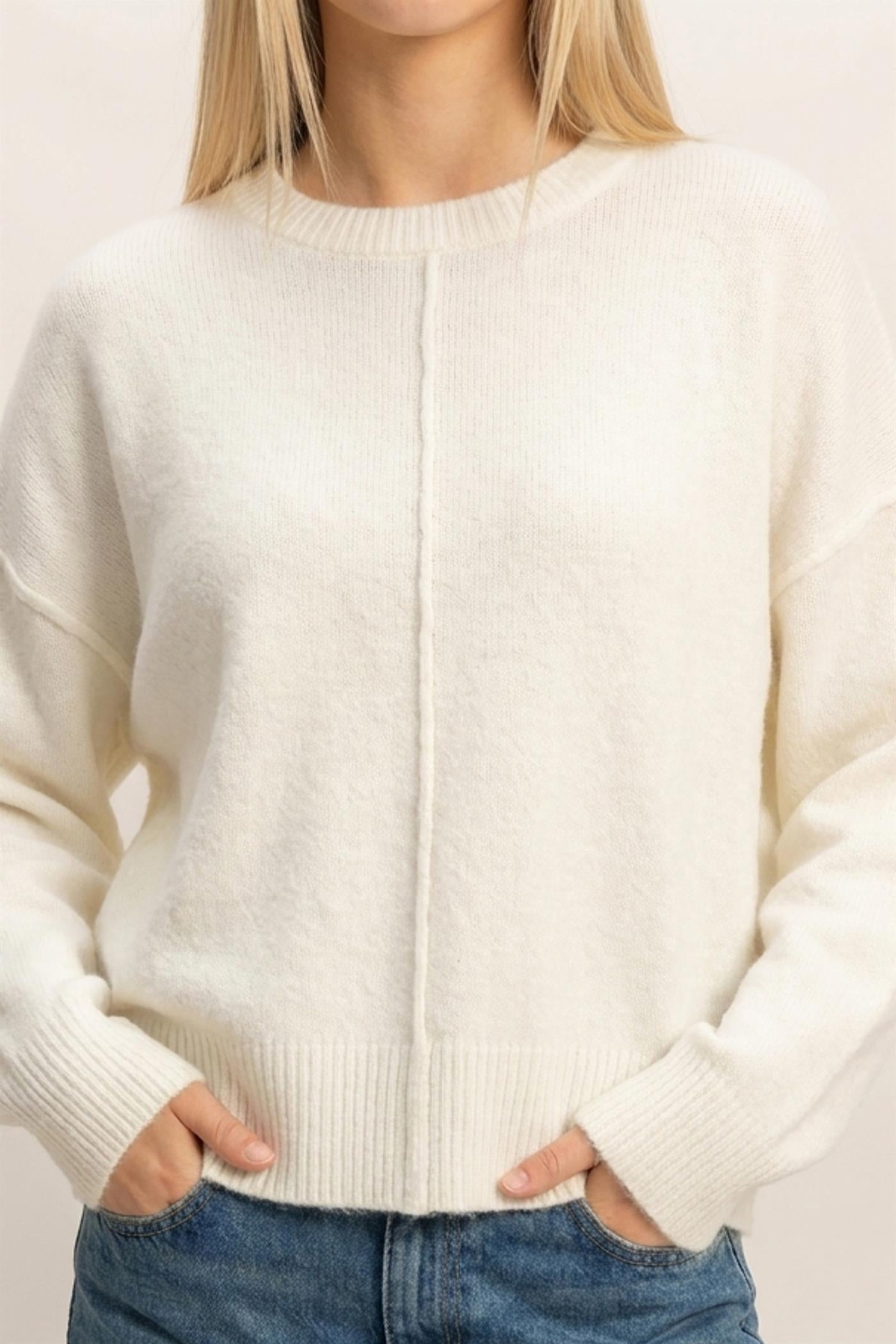Wholesale Crew Neck Seam Detail Sweater Sweaters DZ26E240 CREAM DOUBLE ZERO