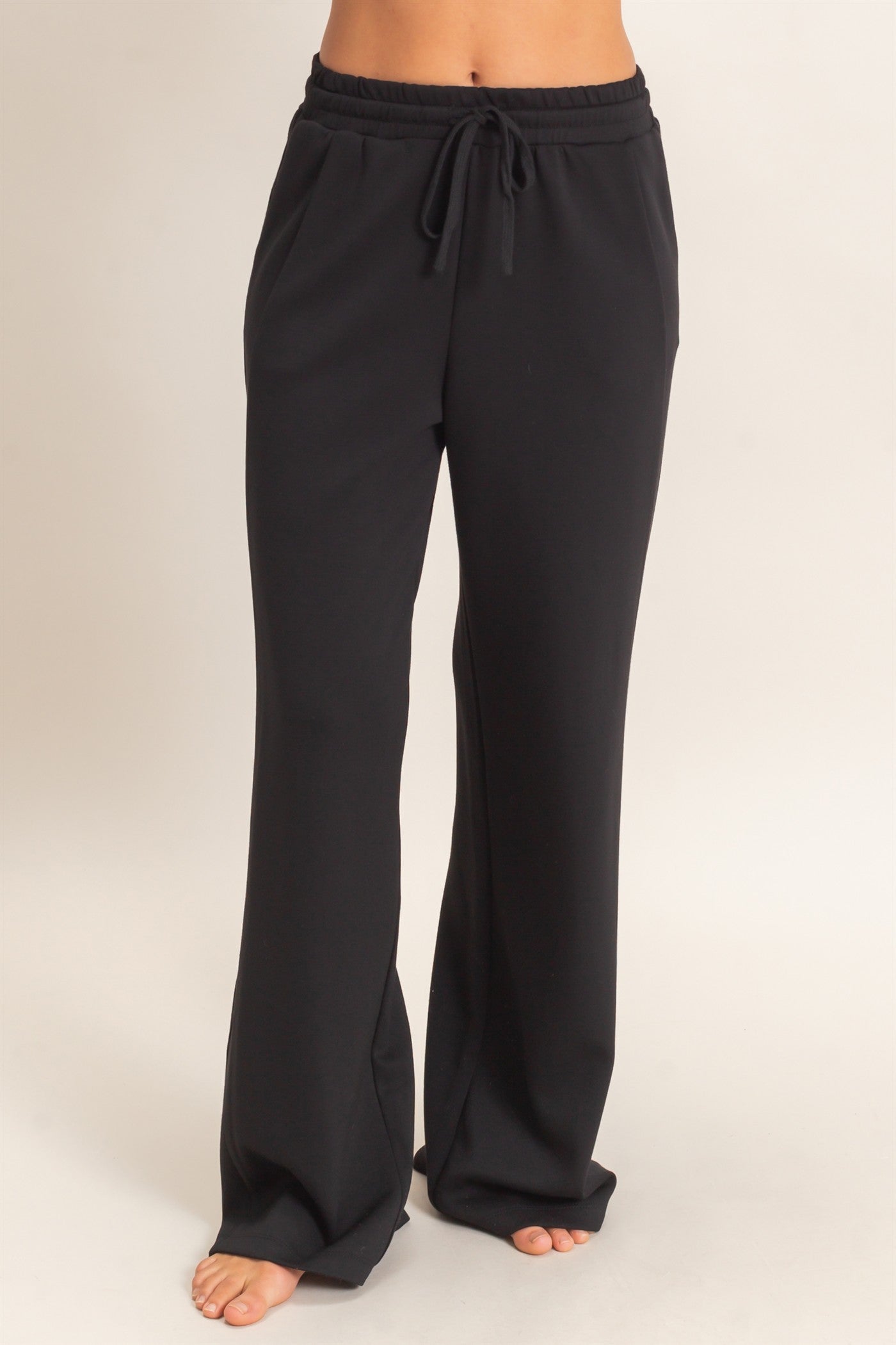 Wholesale Elastic Waist Straight Leg Pants Pants DZ26C969 BLACK DOUBLE ZERO