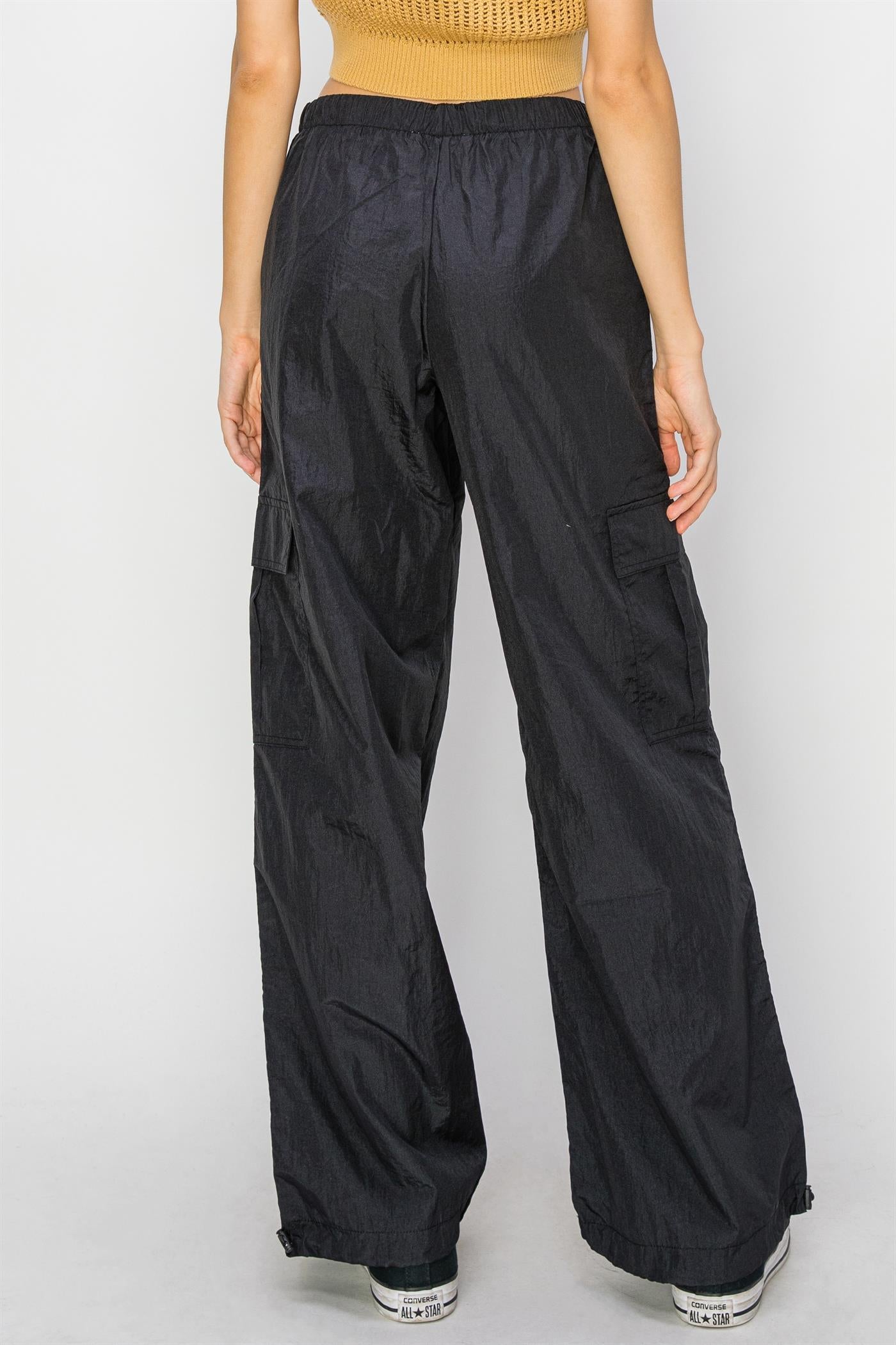 Wholesale Low Rise Parachute Cargo Pants Pants DZ24C809 BLACK DOUBLE ZERO