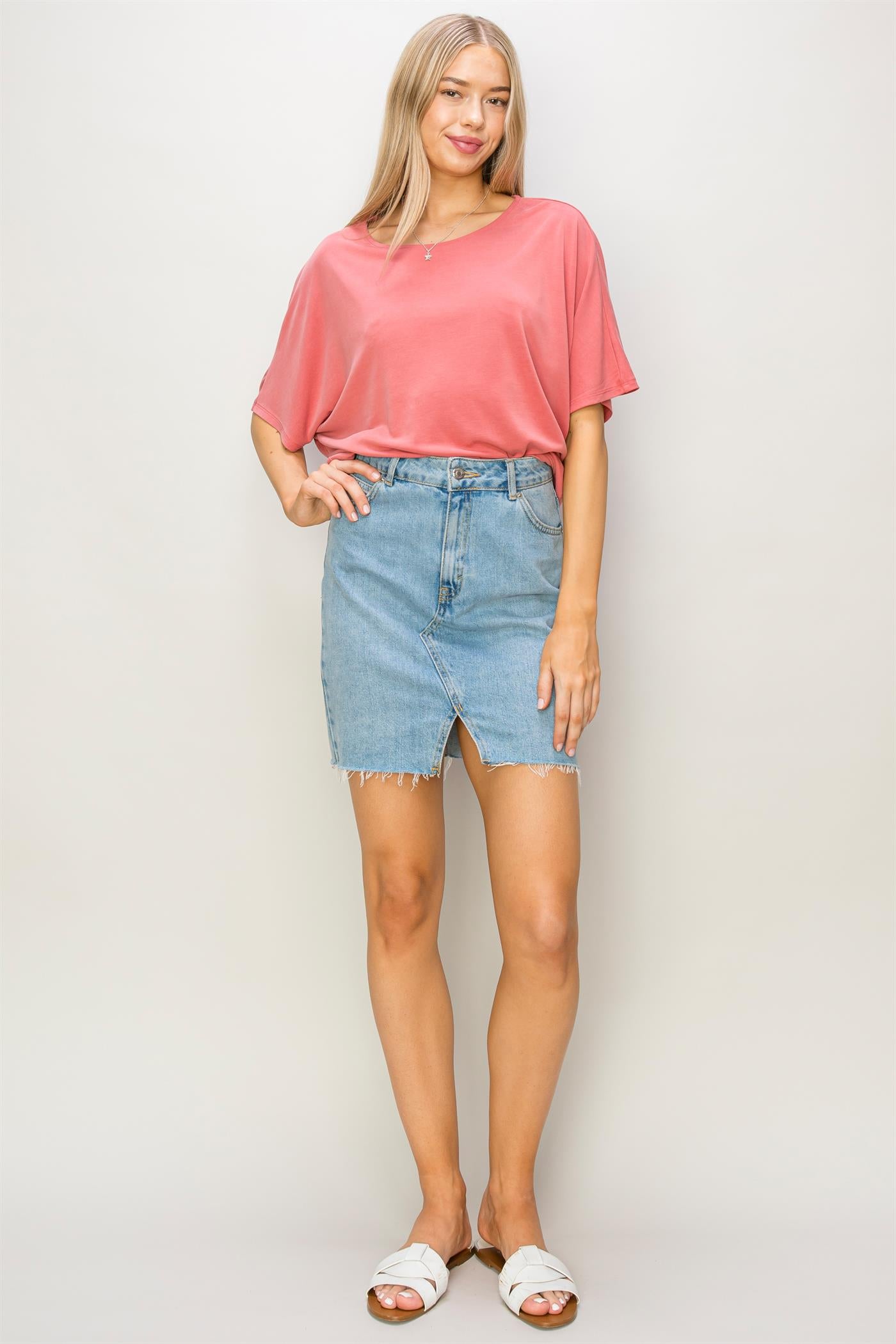 Wholesale D-Elbow Length Dolman Sleeve Top Clothing Tops DZ24C199-D BRICK DOUBLE ZERO