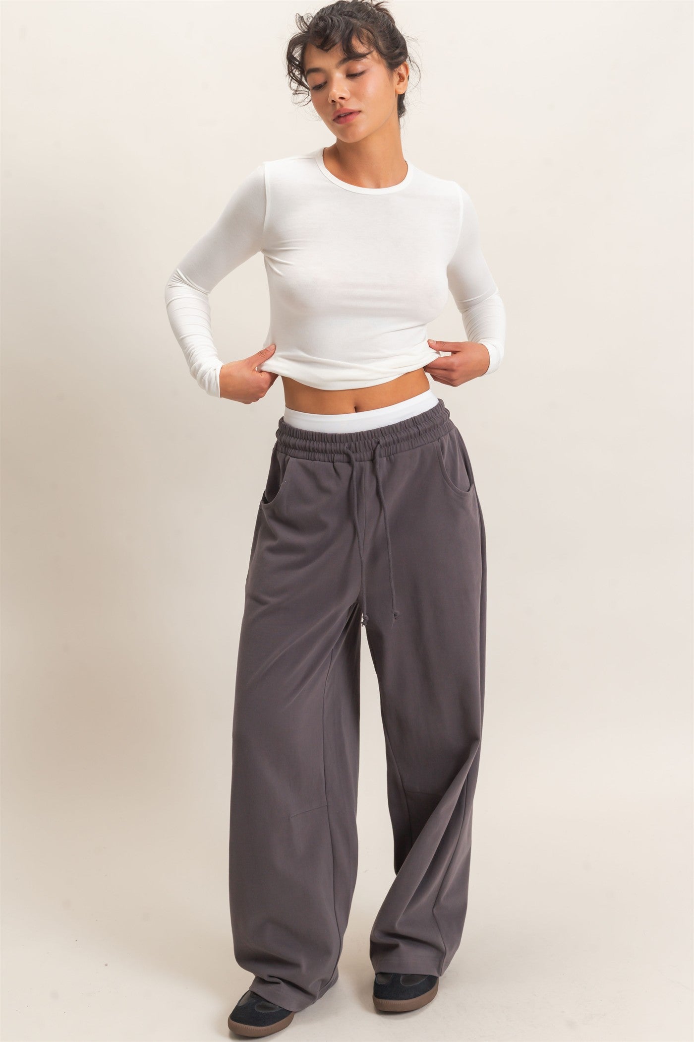 Wholesale Washed Barrel Sweatpants Pants DZ26E379 CHARCOAL DOUBLE ZERO